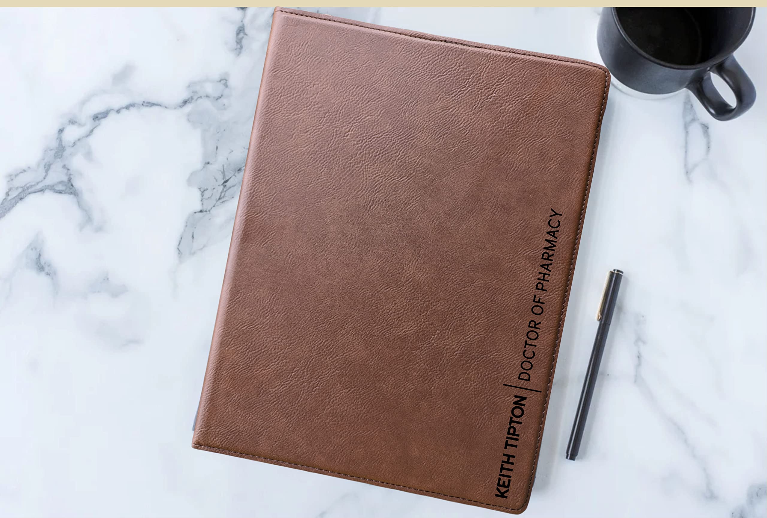 Personalized Engraved Leatherette Notepad Portfolio - Dark Brown Leather Journal with Custom Engraving | Perfect for Business Meetings, Gifts & Professional Use