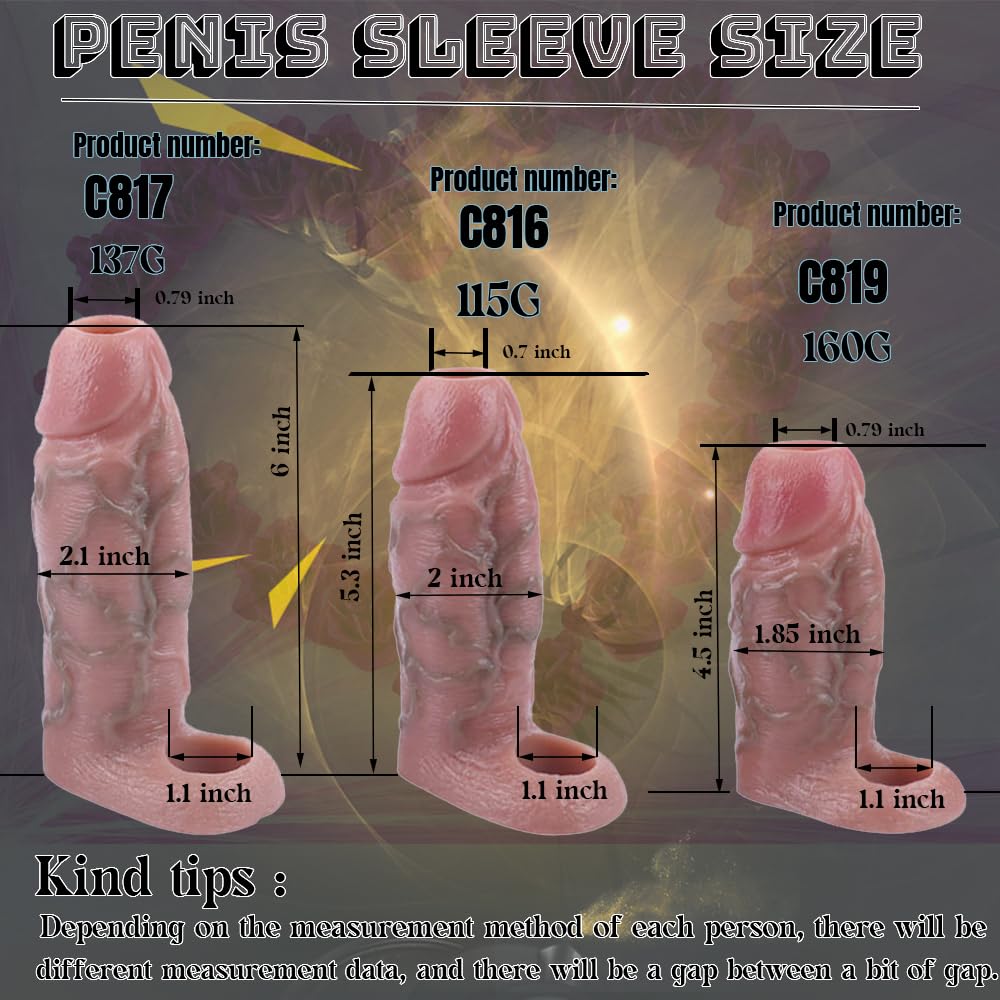 Realistic Hollow Penis Sleeve - 6-4.5 Inch Soft Silicone Cock Ring Enhancer for Men | Girth & Length Extender Sheath | Adult Couples Sex Toy for Enhanced Pleasure & Intimacy (C817) | Perfect for Spicing Up Relationships & Sensual Play