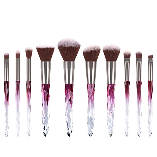 10 Pcs Professional Makeup Brush Set with Crystal Handle - Premium Synthetic Brushes for Concealer, Foundation, Powder & Eyeshadow (Purple) - Perfect for Everyday Makeup & Travel Beauty Kit