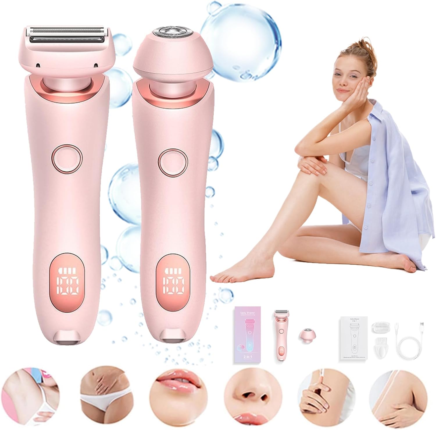 The Glide Pro 3.0 Electric Razor for Women - Waterproof 2-in-1 Hair Removal & Bikini Trimmer, Wet/Dry Portable Shaver for Smooth Skin - Perfect for Travel, Gym & Home Use (Pink)