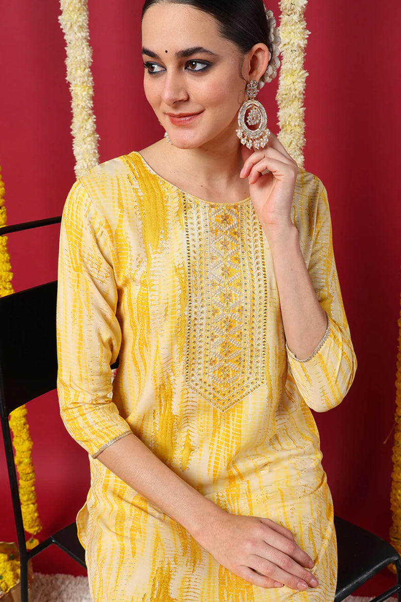 Stylish Yellow Viscose Rayon Abstract Printed Straight Kurta for Women - Comfortable Ethnic Wear for Festivals, Parties & Casual Outings