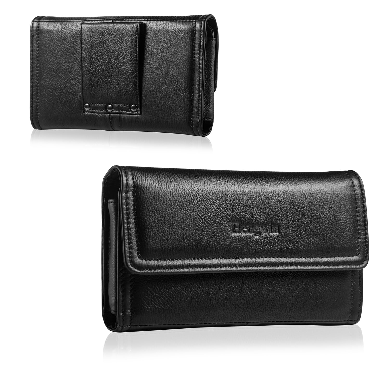 Premium Leather Phone Holster Belt Case - Compatible with iPhone 16 Pro Max/15 Pro Max/14 Plus & Samsung Galaxy A15/A25/S24 Ultra/S23+ - Secure Belt Clip Pouch for Everyday Carry (Black) - Ideal for Outdoor Activities, Work & Travel