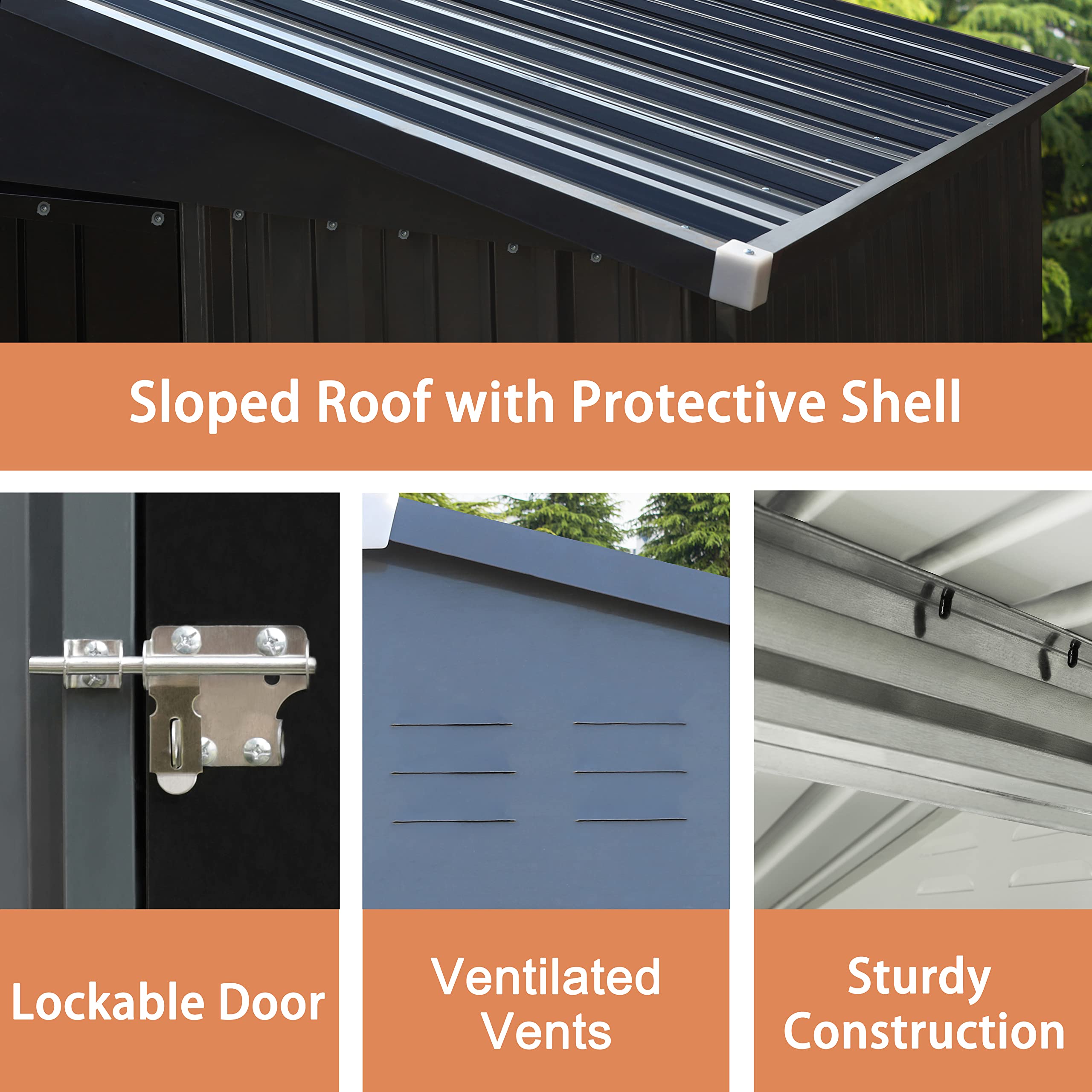 VEIKOU 4x4 Outdoor Storage Shed - Heavy Duty Galvanized Steel, Lockable Door & Air Vents - Weatherproof Metal Shed for Patio, Lawn, Garden, Backyard (Grey) - Perfect for Storing Tools, Equipment & Outdoor Gear