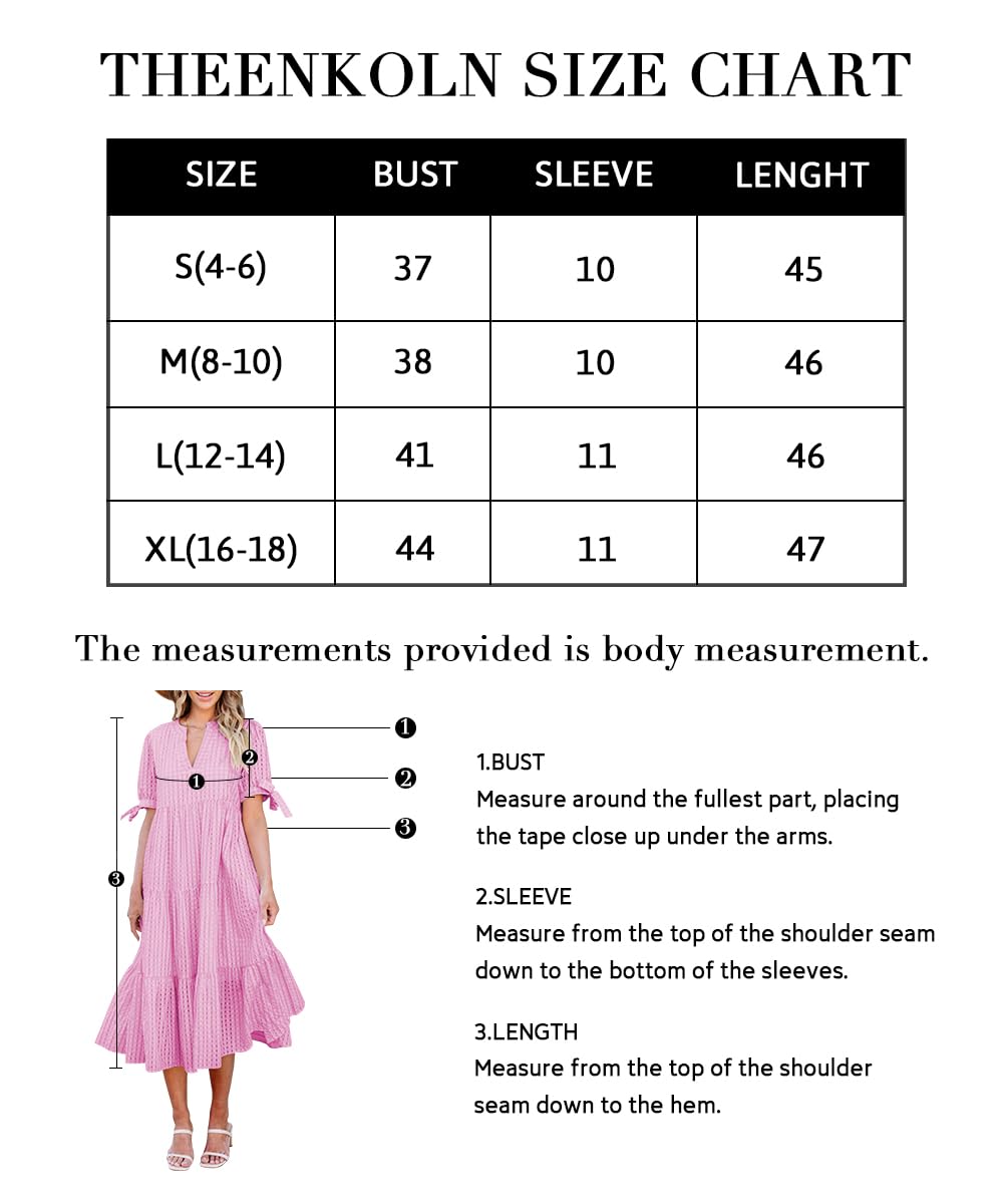 Theenkoln Women's Casual Midi Dress - Short Sleeve V-Neck Empire Waist Gingham Print Summer Dress for Spring/Summer, Beach, Party & Office Wear | Trendy Tiered Formal Dress for Women
