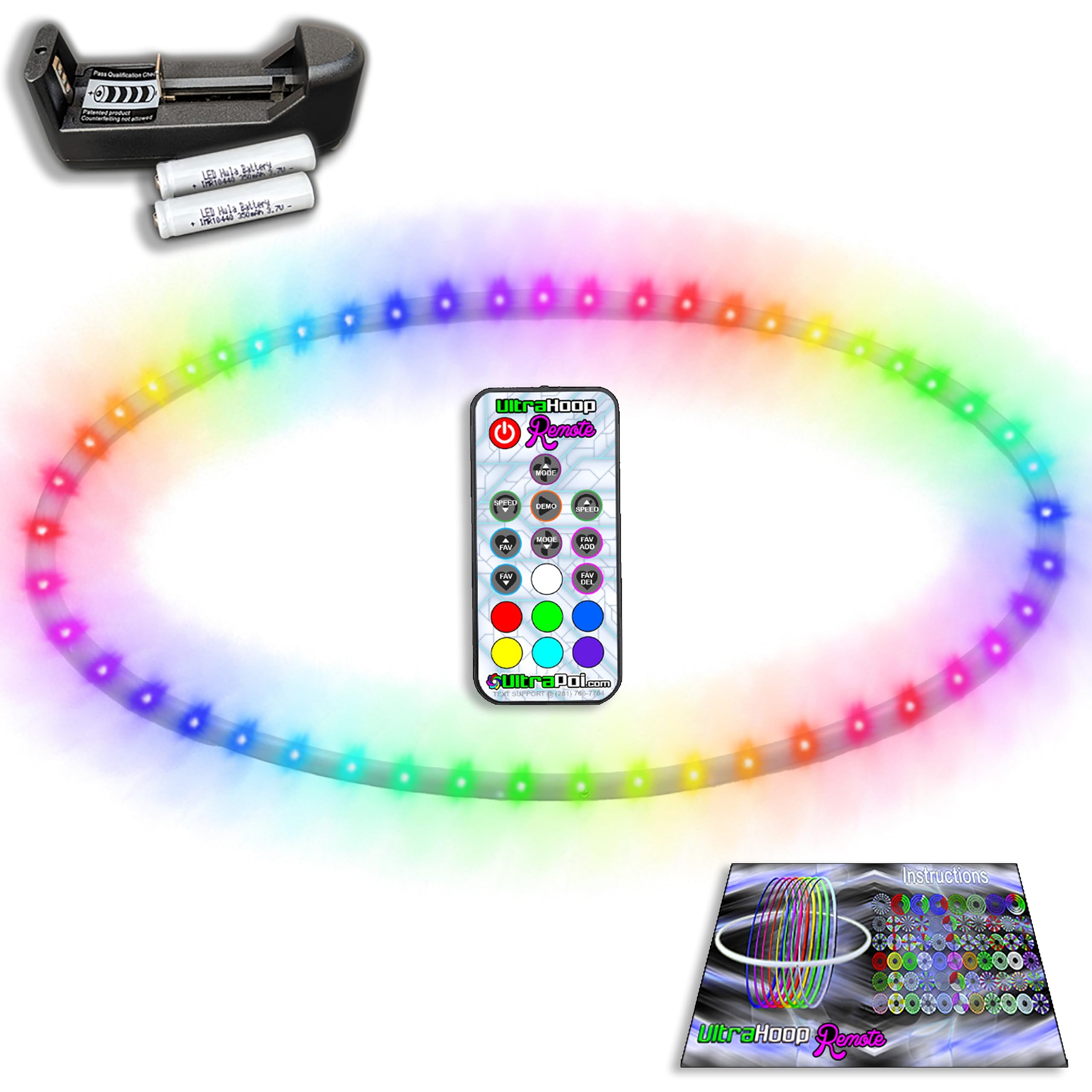 UltraHoop Remote LED Hoop - Wireless Control 60 Color Changing LED Lights with 300+ Modes & Patterns - Rechargeable Battery, HDPE Collapsible Design - Perfect for Beginners to Advanced Hula Hoopers - 34” x 3/4