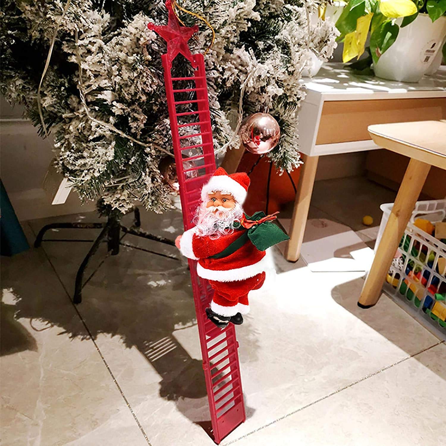 Electric Climbing Santa Claus with Music & LED Lights - Plush Christmas Decoration for Tree, Wall & Door - Festive Holiday Home & Party Decor - Perfect for Indoor Holiday Displays & Gift Exchanges