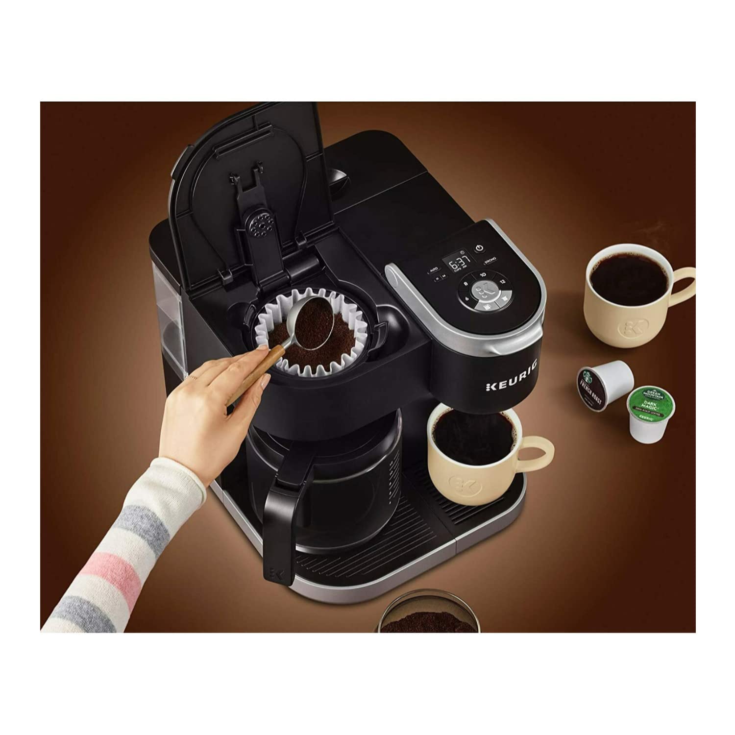 Keurig K-Duo Single Serve & Carafe Coffee Maker with Ground Coffee and 12 K-Cup Pods Bundle (3 Items) - Perfect for Home, Office and Entertaining