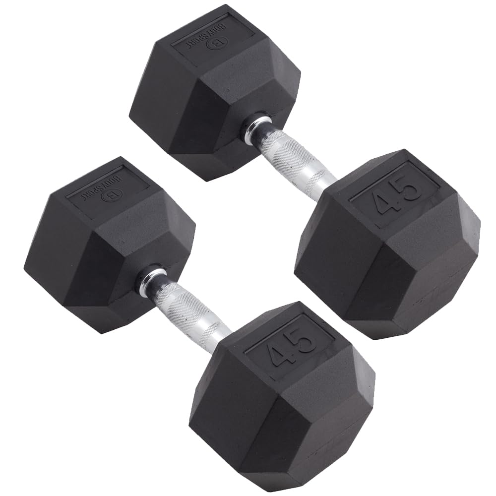 Body Sport Rubber Encased Hex Dumbbell Weight Set (Pair) - Premium Strength Training Equipment for Home Gym - Ideal for Weight Lifting, CrossFit & Full-Body Workouts