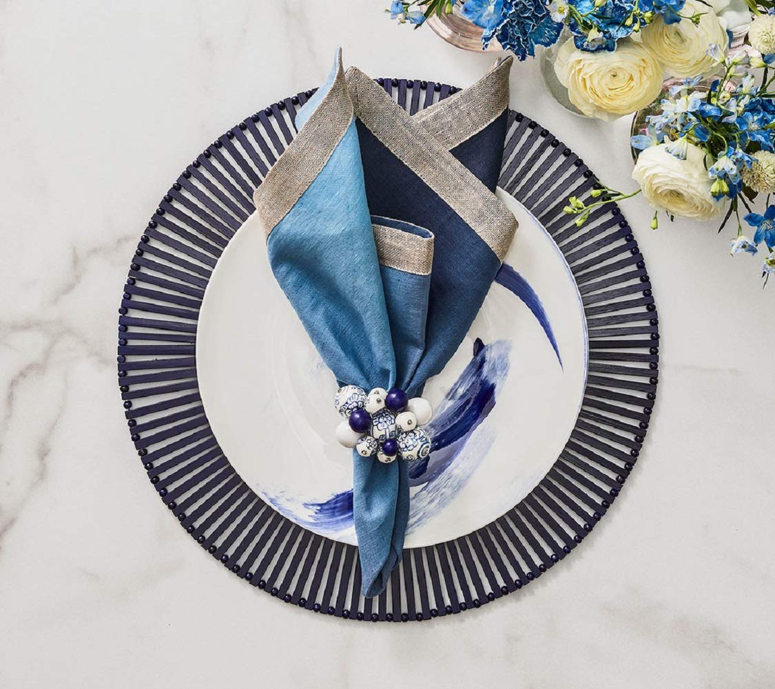 Kim Seybert Cloud Napkin Rings - Elegant White and Blue Set of 4 for Formal Dining & Wedding Table Decor