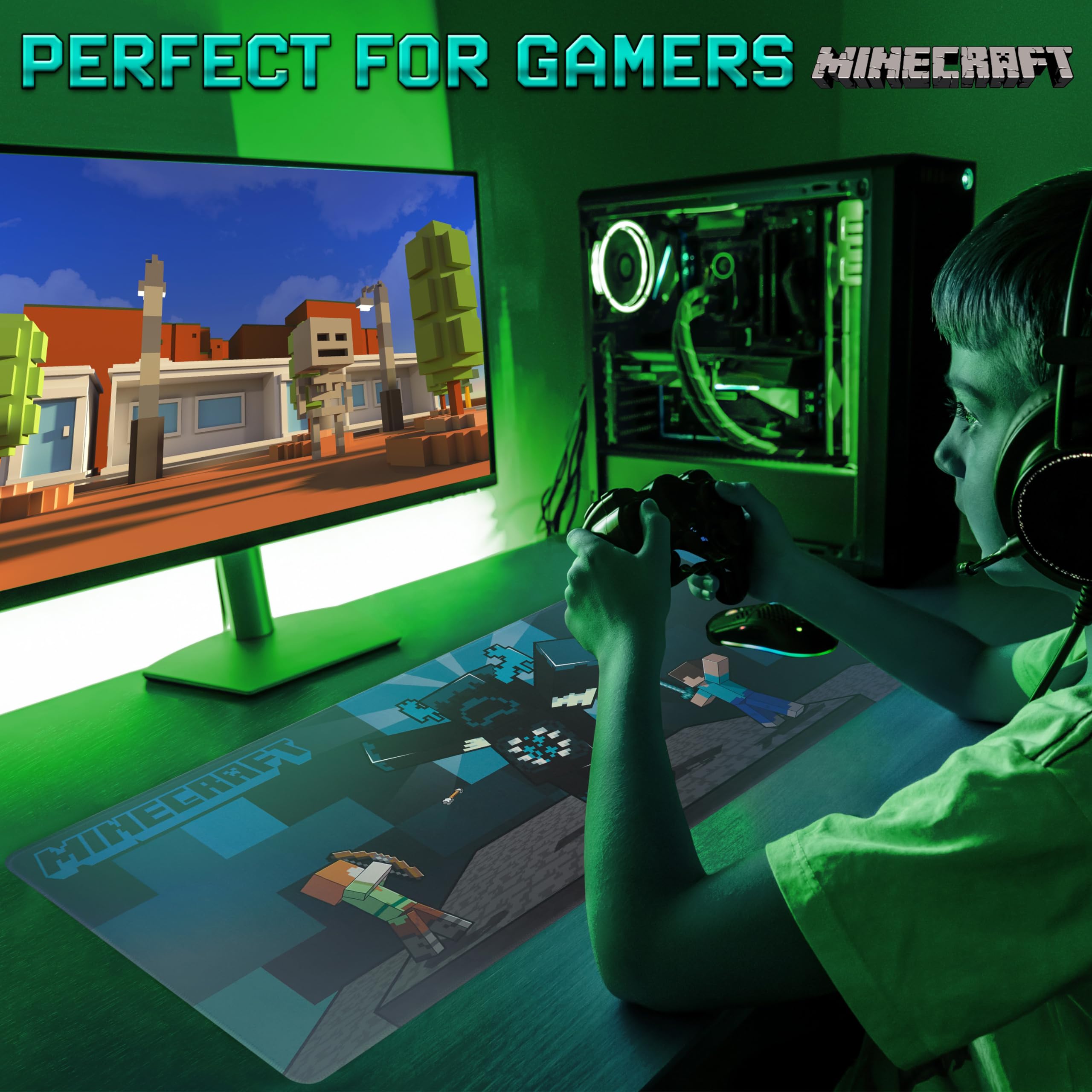 Minecraft Gaming Mouse Pad for Kids & Teens - 80x35cm Non-Slip Desk Mat with Blue Design | Perfect for Computer Gaming, Online School & Office Work