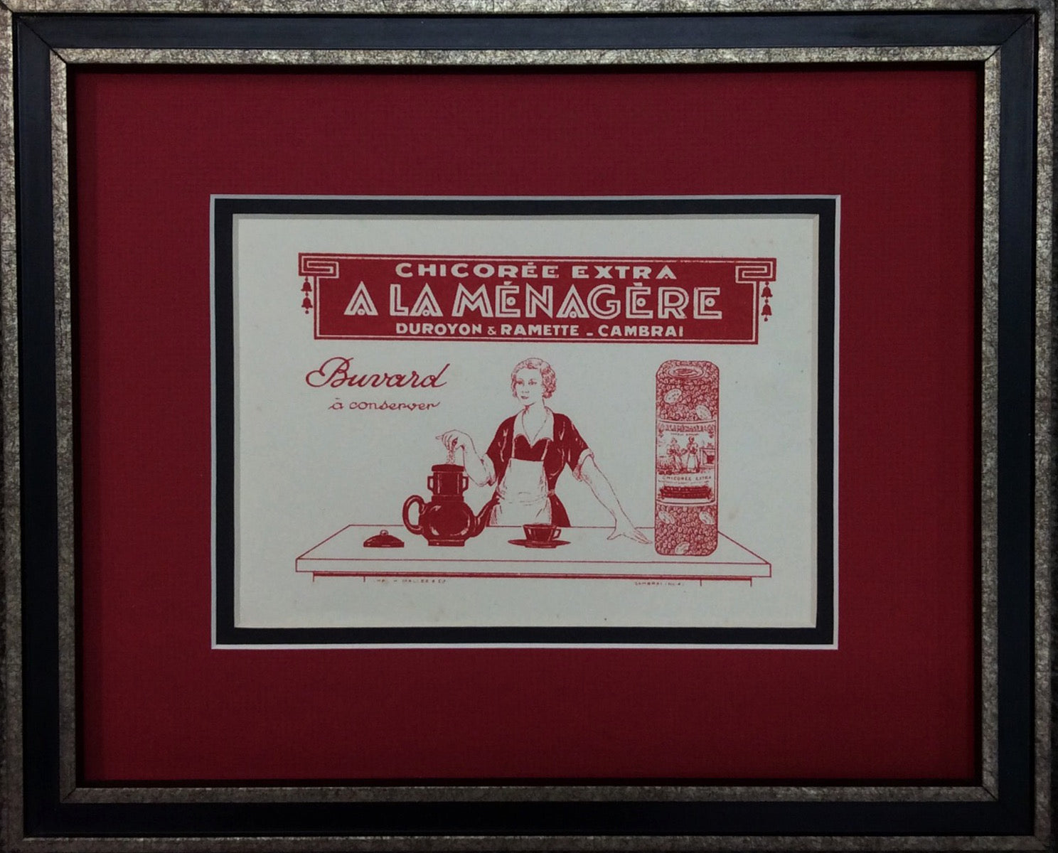 1920's Original Vintage French Mini Poster - Chicorée Extra A la Ménagère (Framed) - Antique Home Decor for Kitchen, Dining Room & Office Wall Art