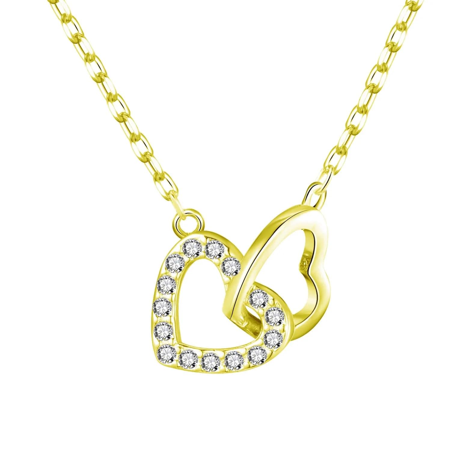 Philip Jones Gold Heart Necklace with Zirconia Crystals for Women