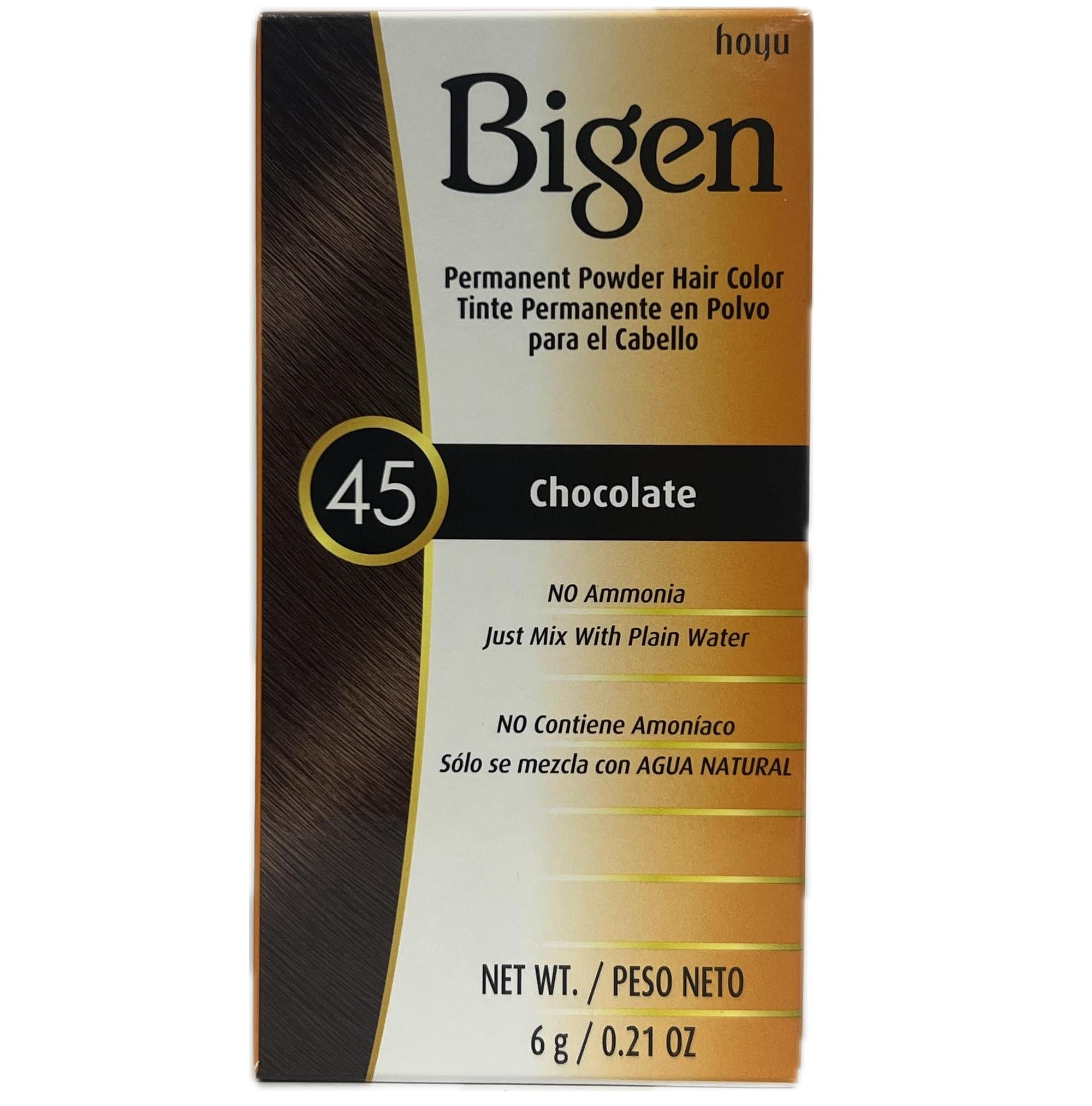 Bigen Permanent Powder Hair Color 45 Chocolate - 1 Pack (7 Count) | Long-Lasting Natural-Looking Hair Dye for Men & Women | Perfect for Home Use, Salon Styling, and DIY Hair Coloring
