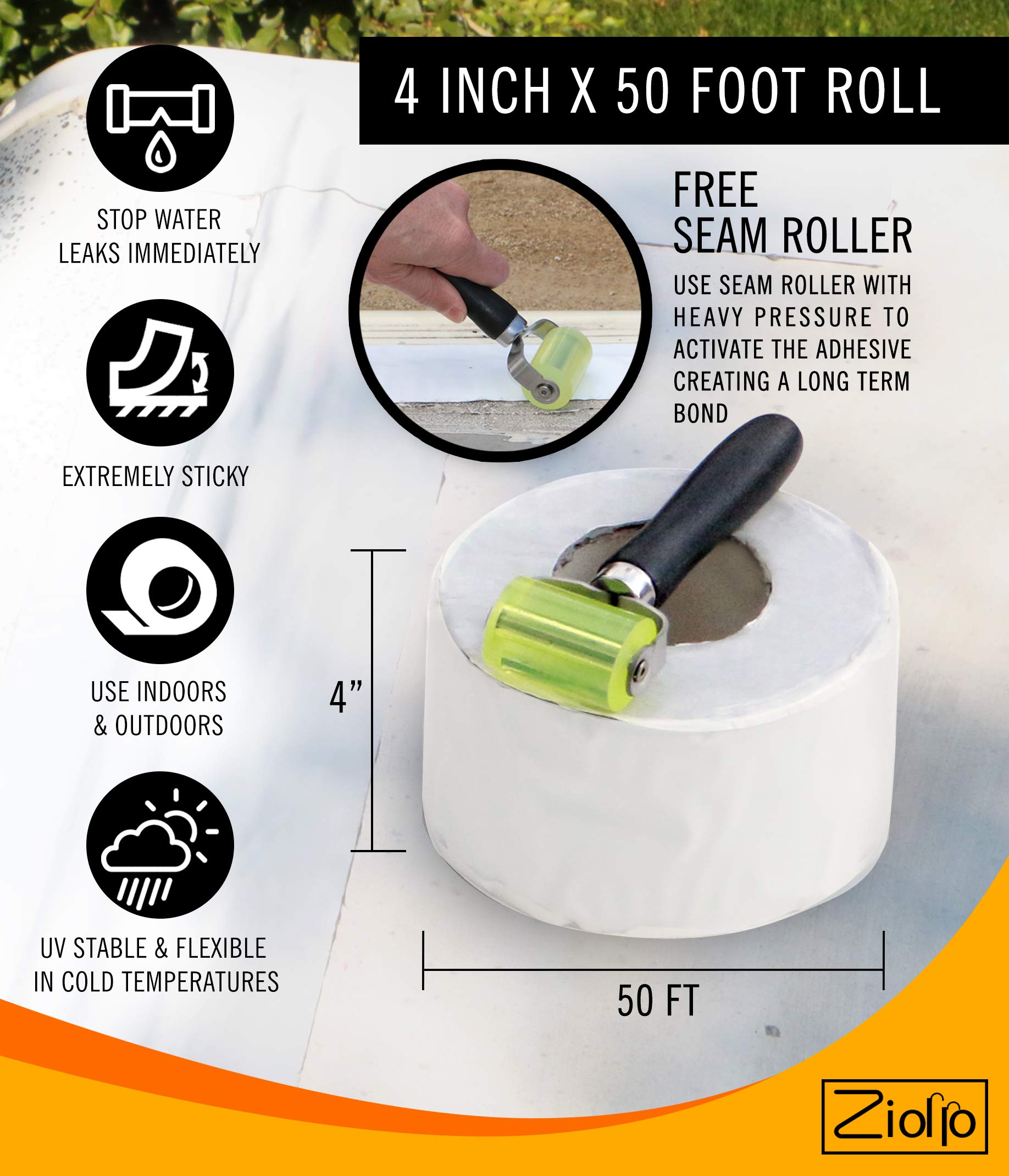 Ziollo RV Flex Repair Caulking Lap Sealant Kit - Self-Leveling EPDM Sealant for Rubber Roofs on Motorhomes, Trailers, Campers (1 Tape, 4 Tubes, 1G Can) - Waterproof Sealant for RV Roof Repair, Leak Prevention & Maintenance