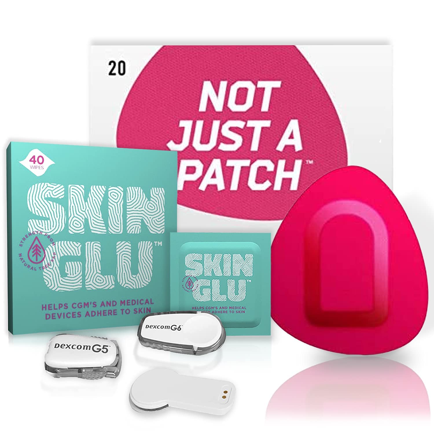 Dexcom G4 G5 G6 & MiaoMiao Compatible CGM Adhesive Patches with Skin Glu - 20 Pink Sensor Patches & 40 Barrier Wipes Combo Pack for Secure Diabetes Monitoring - Ideal for Active Lifestyles, Sports & Daily Wear