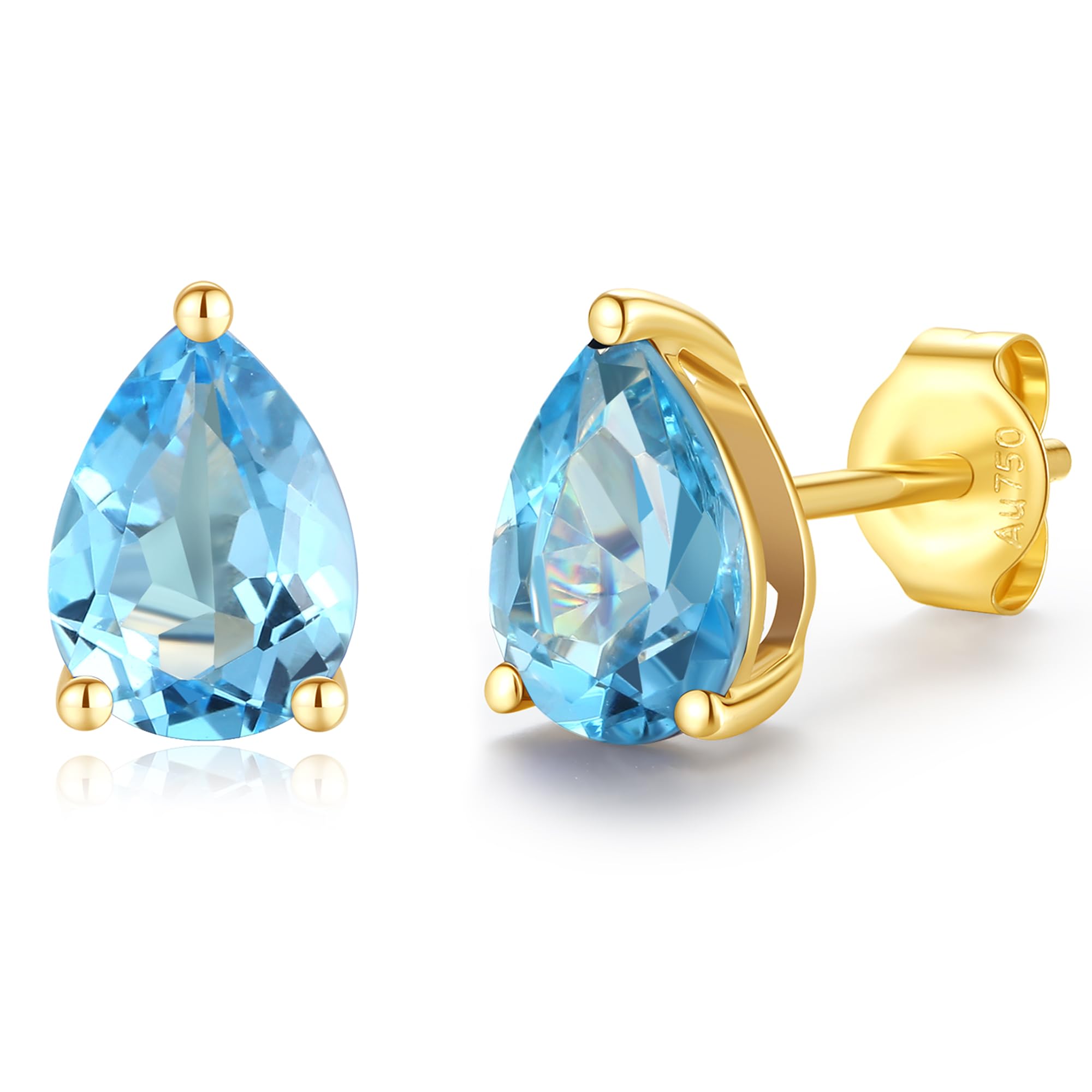 14K Solid Yellow Gold Pear Stud Earrings with Prong Setting - Natural/Created Gemstone Jewelry Gift for Women, Mom, Wife (5x7mm) | Perfect for Weddings, Anniversaries & Special Occasions