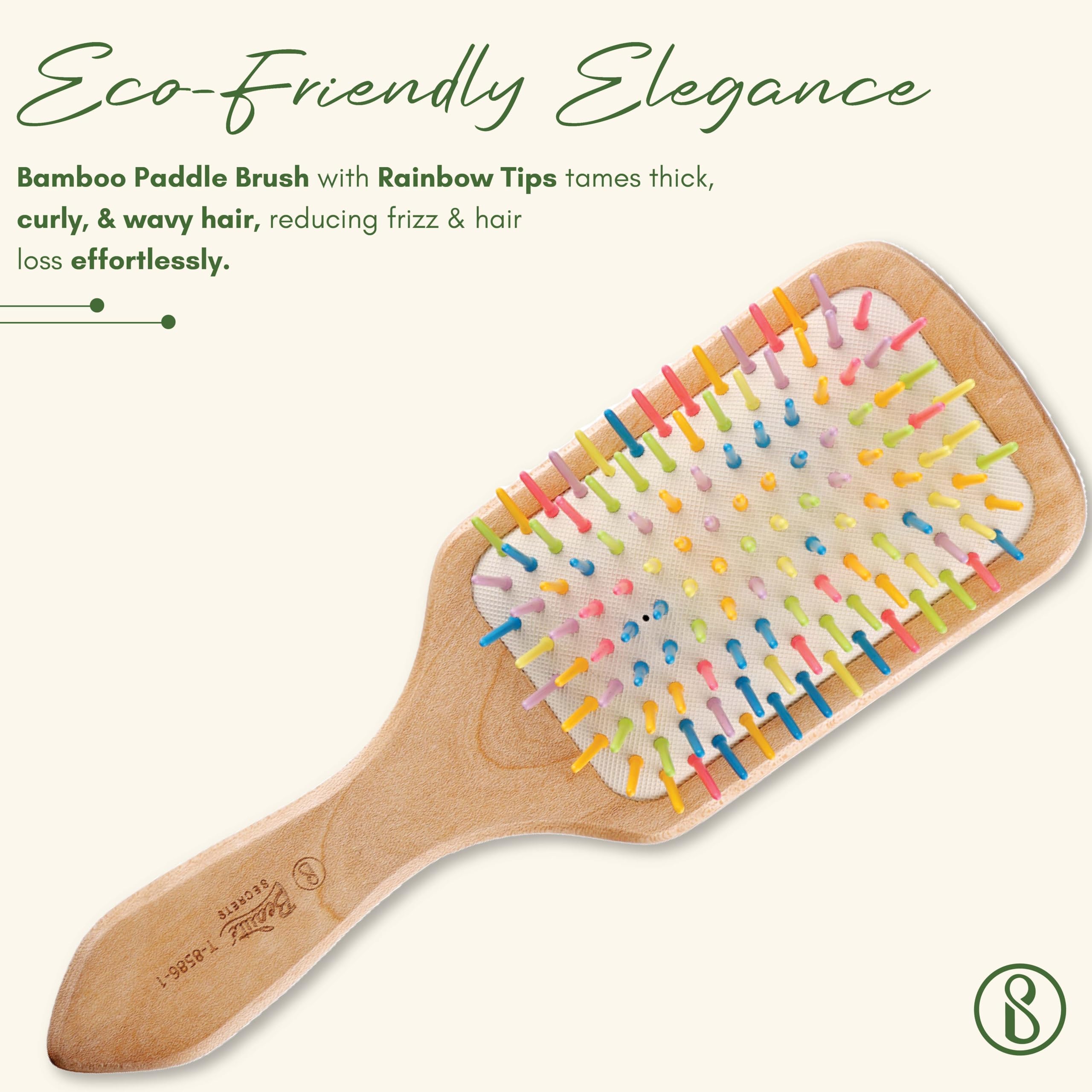 Beauté Secrets Wooden Paddle Hair Brush - Natural Bamboo Hair Brush with Rainbow Tips for Women & Men - Eco-Friendly Large Hairbrush for Thick, Curly, Wavy & Long Hair - Reduces Hair Loss & Frizz - Perfect for Daily Styling, Salon Use & Travel