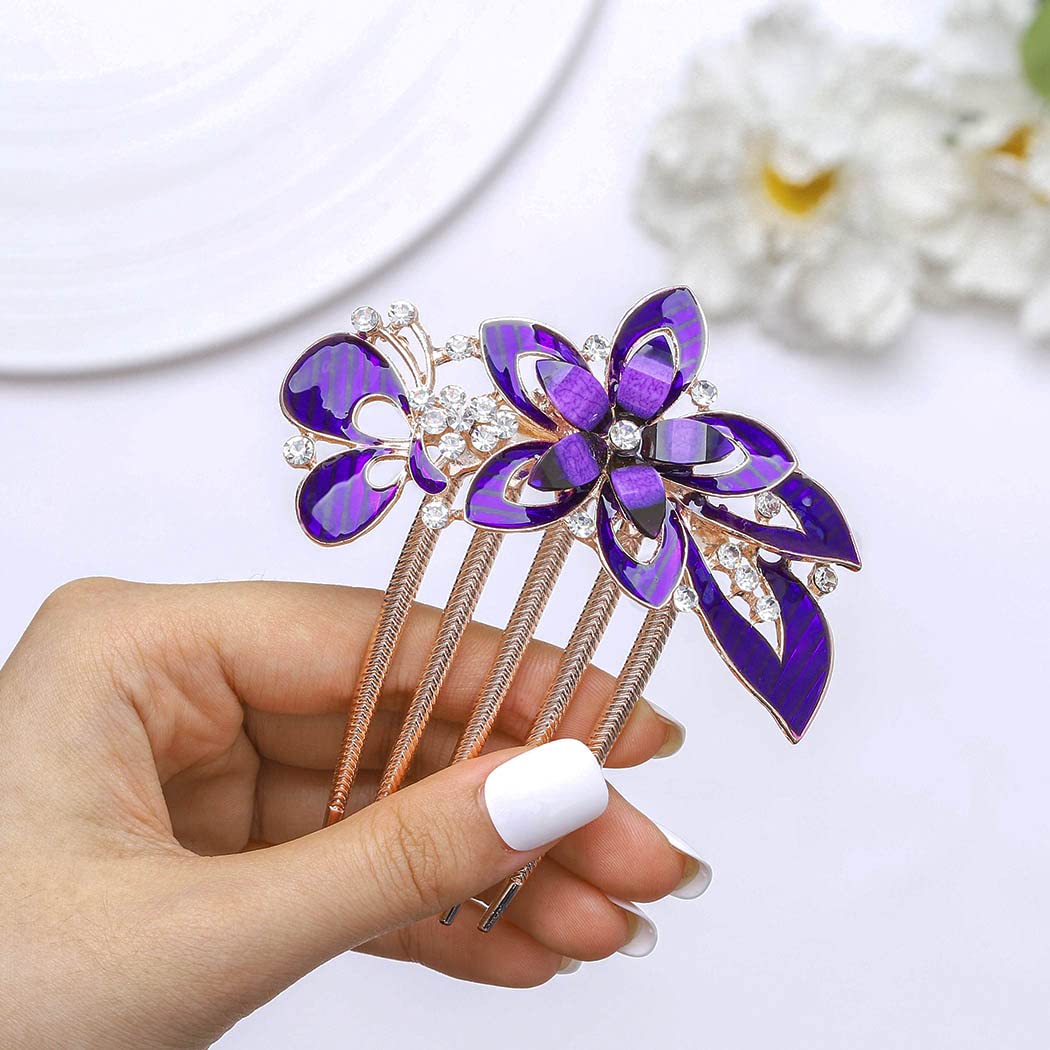 Sparkling Rhinestone Hair Comb - Bridal Wedding Hair Accessories for Women & Girls (Purple) - Perfect for Weddings & Parties