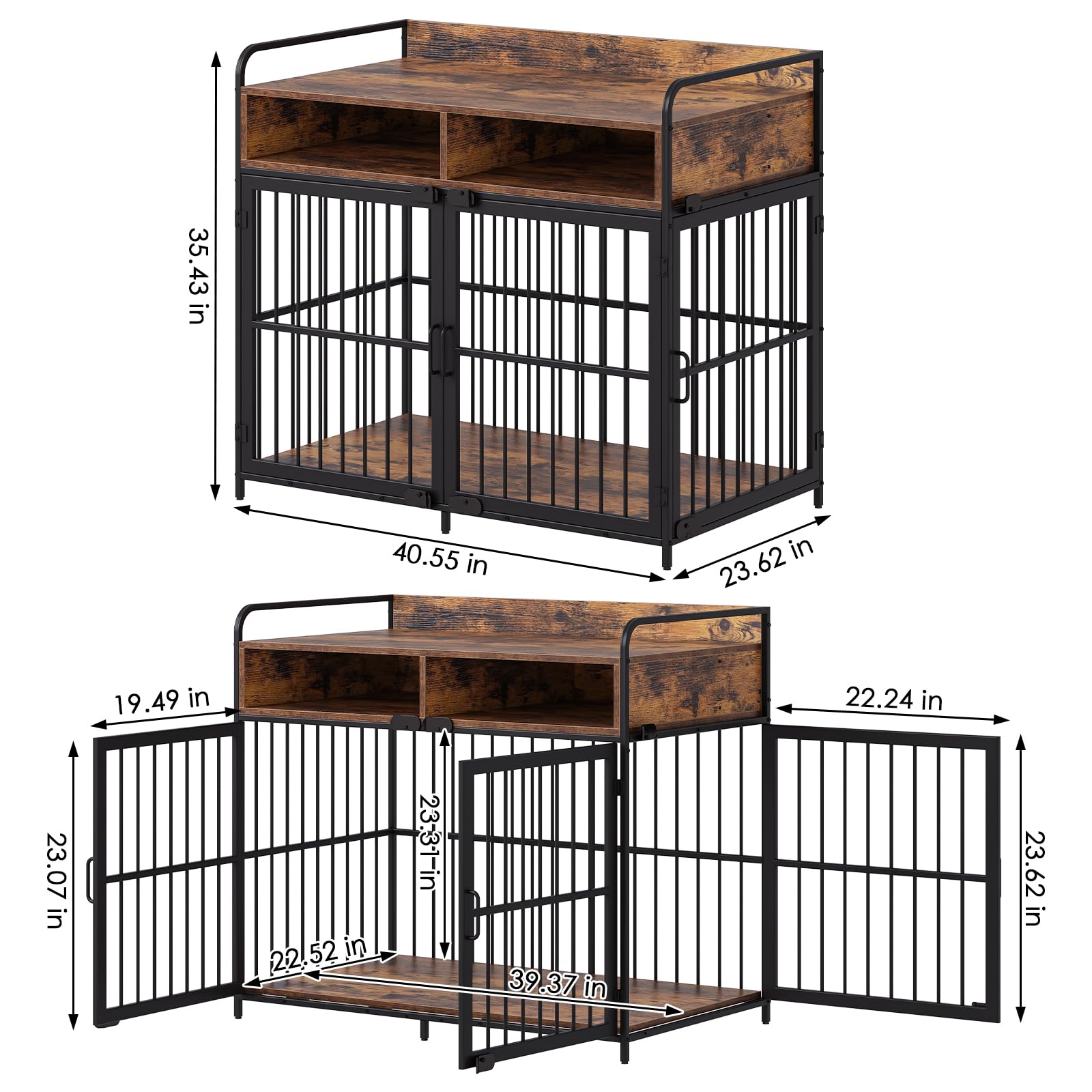 Large Heavy Duty Wooden Dog Crate with Storage Drawers - 40.5