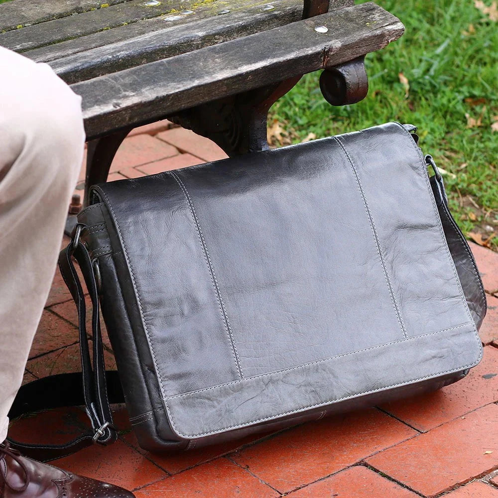 Jack Georges Voyager Full Size Messenger Bag for Men - Durable Leather Crossbody Bag for Work, Travel & Everyday Use - Stylish Laptop Briefcase with Adjustable Strap