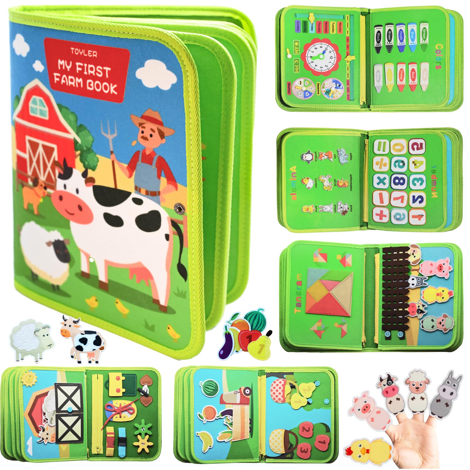 Montessori Busy Board for Toddlers 3-4 Years Old - Sensory Travel Toys, Educational Learning Activities Board for Boys & Girls - Perfect Gift for Airplane & Car Rides (Deluxe Farm Theme)