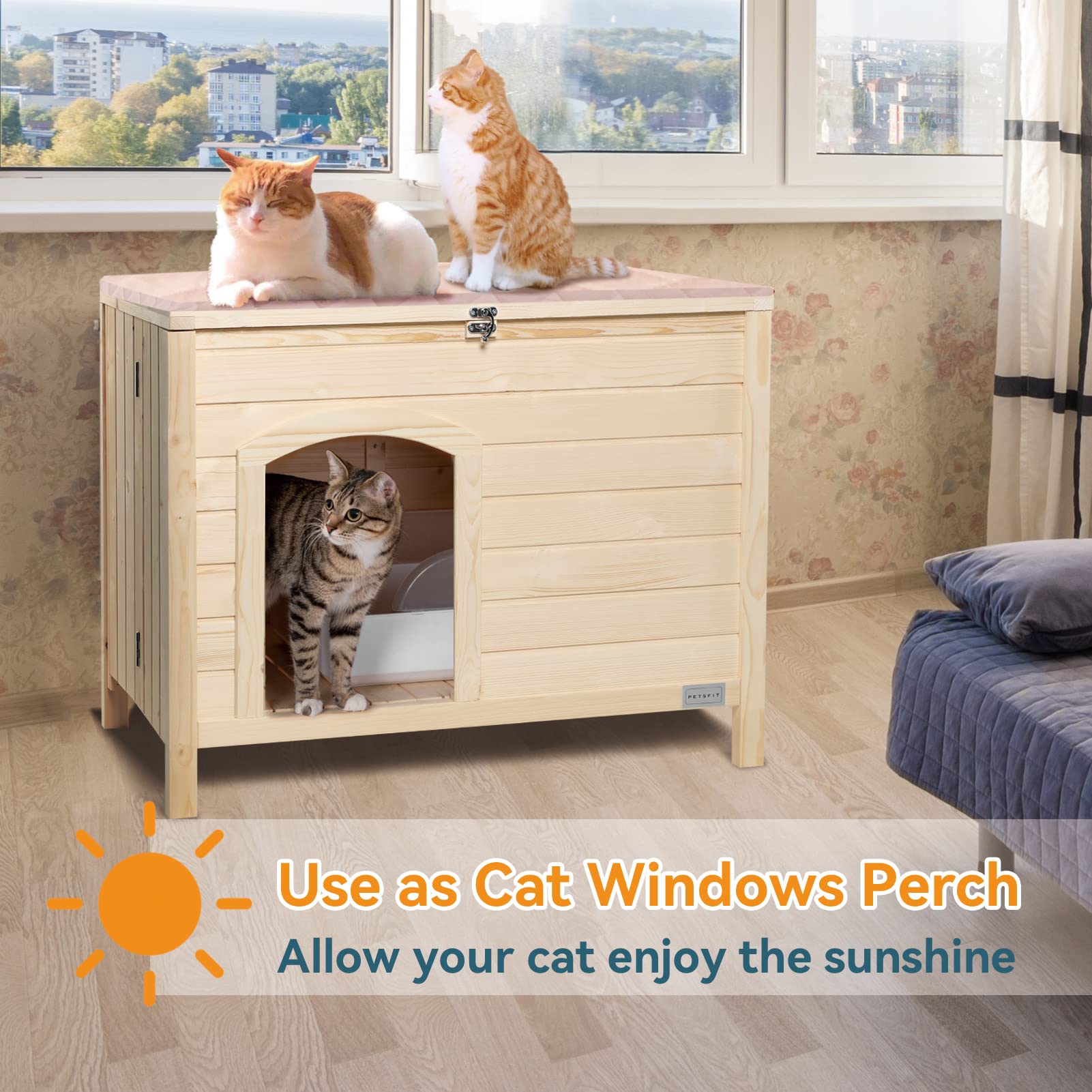 Petsfit Foldable Cat Litter Box Enclosure - No Assembly Required, Hidden Litter Box Furniture for Cats & Dogs, Fits Most Litter Boxes (30