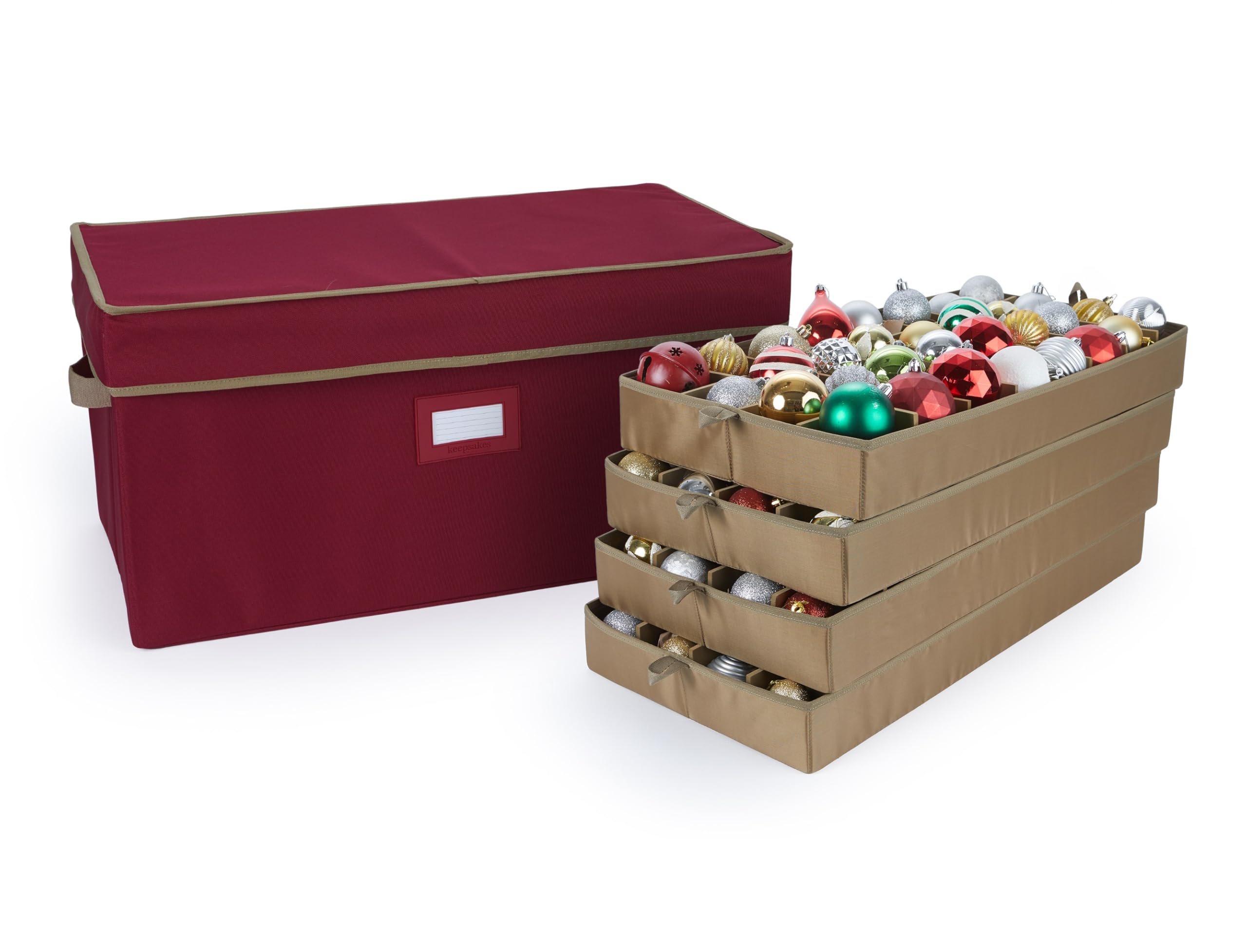 Covermates Keepsakes Adjustable Ornament Storage Box with Carrying Handles & Padded Protection - Holiday Decoration Organizer for Christmas Tree Ornaments (Red) - Perfect for Seasonal Storage & Home Organization