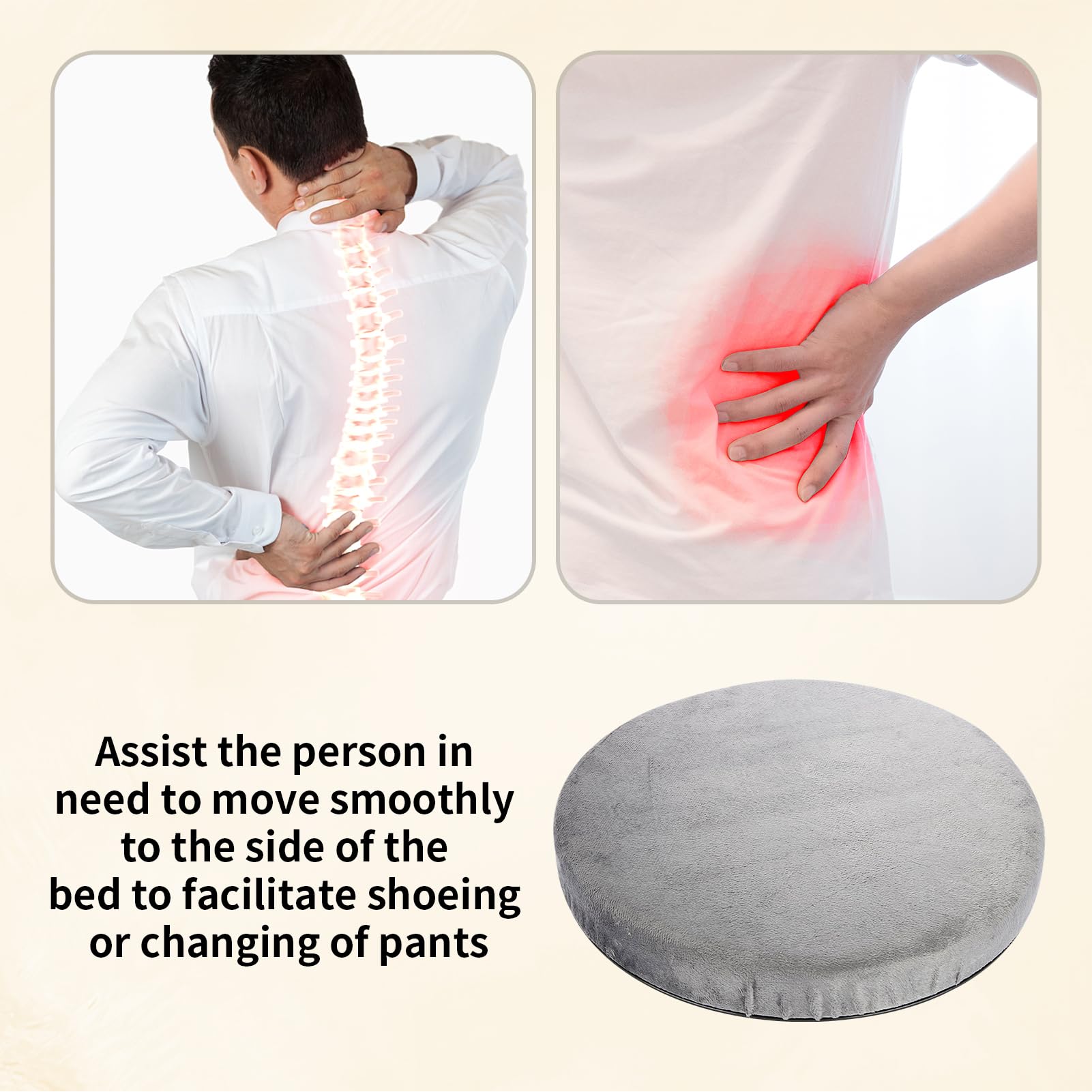 360 Degree Rotating Car Pillow - Large Swivel Chair Cushion with Hard Foam Core (15.35 Inch Diameter) for Office, Stool, Car Seat - Ergonomic Support for Long Sitting & Driving Comfort