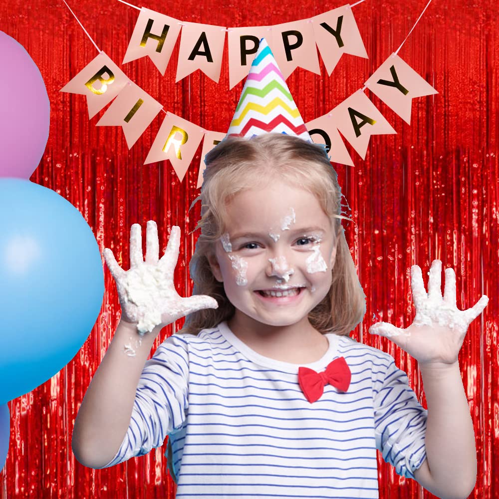 2 Pack Red Foil Fringe Streamers - Christmas Party Decorations, Birthday Backdrop, New Year Holiday & Bachelorette Party Supplies for Carnival Casino Theme Decor | Perfect for Photo Booths, Wall Decor & Celebration Backgrounds