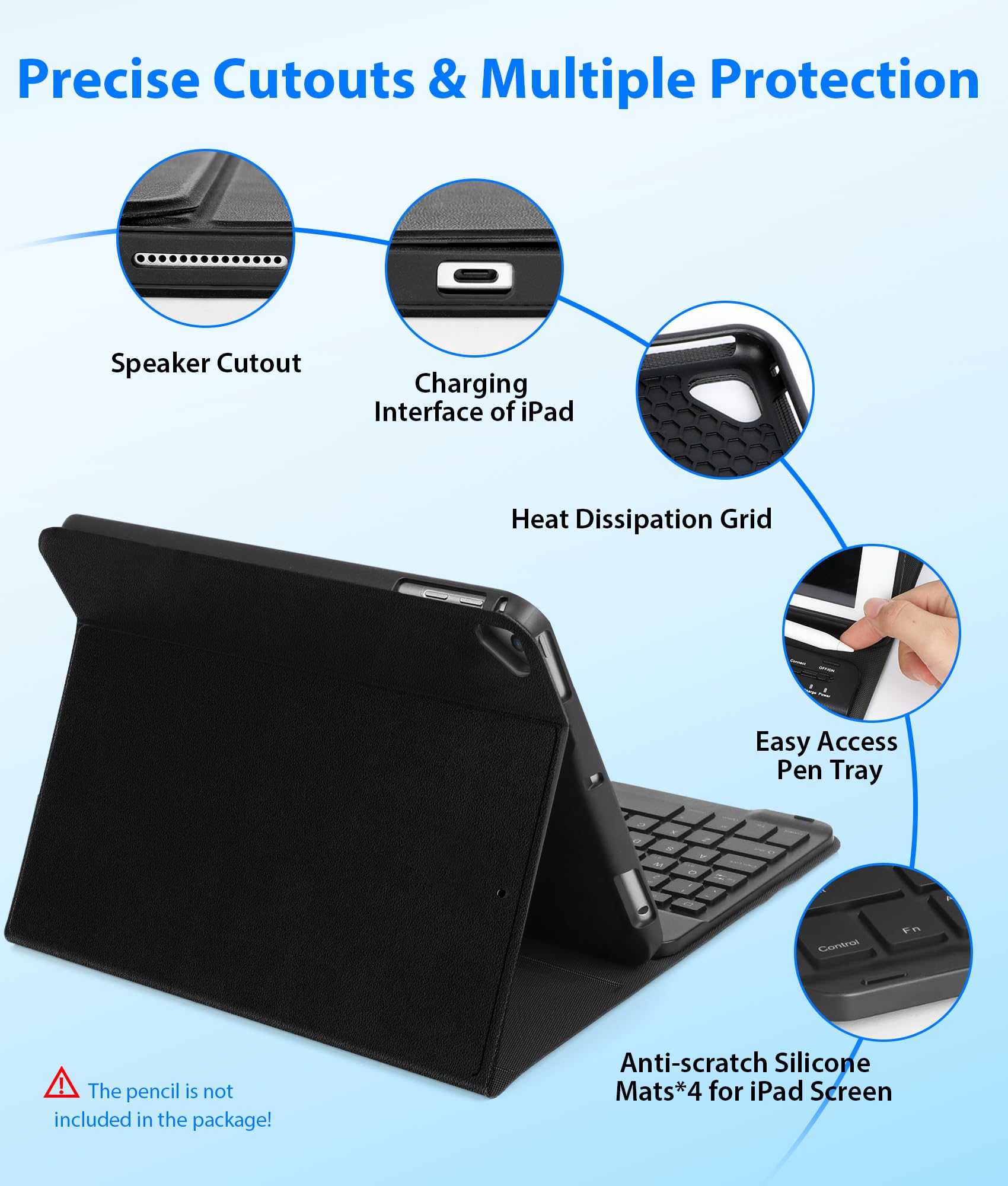 Eocean 7-Color Backlit Detachable Bluetooth Keyboard Case for iPad 9.7 6th/5th Gen (2018/2017), iPad Air 2 & iPad Pro 9.7 - 2 Bluetooth Channels, Smooth Stain-Resistant Cover - Perfect for Work, Study & Travel