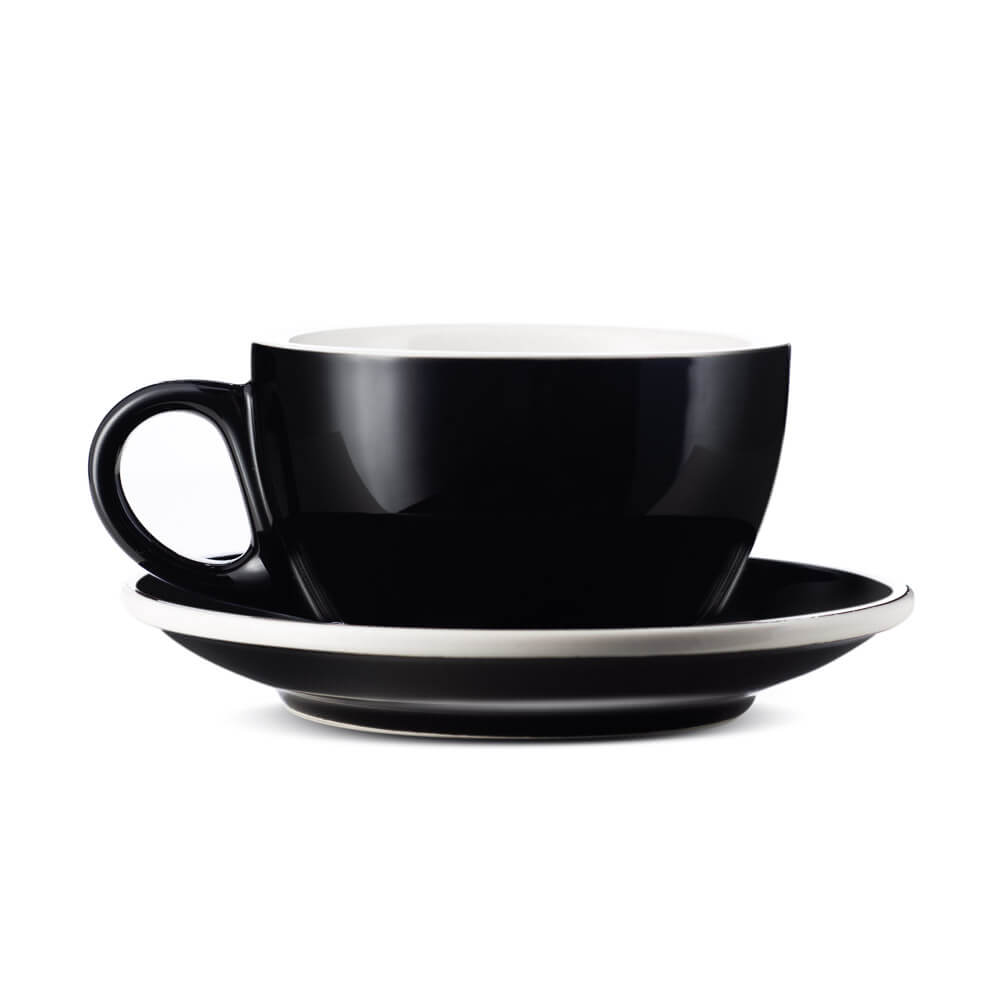 Premium Black Porcelain Cappuccino Cup & Saucer Set - 6oz (195ml) for Espresso & Coffee Lovers - Perfect for Home, Café, and Gifting