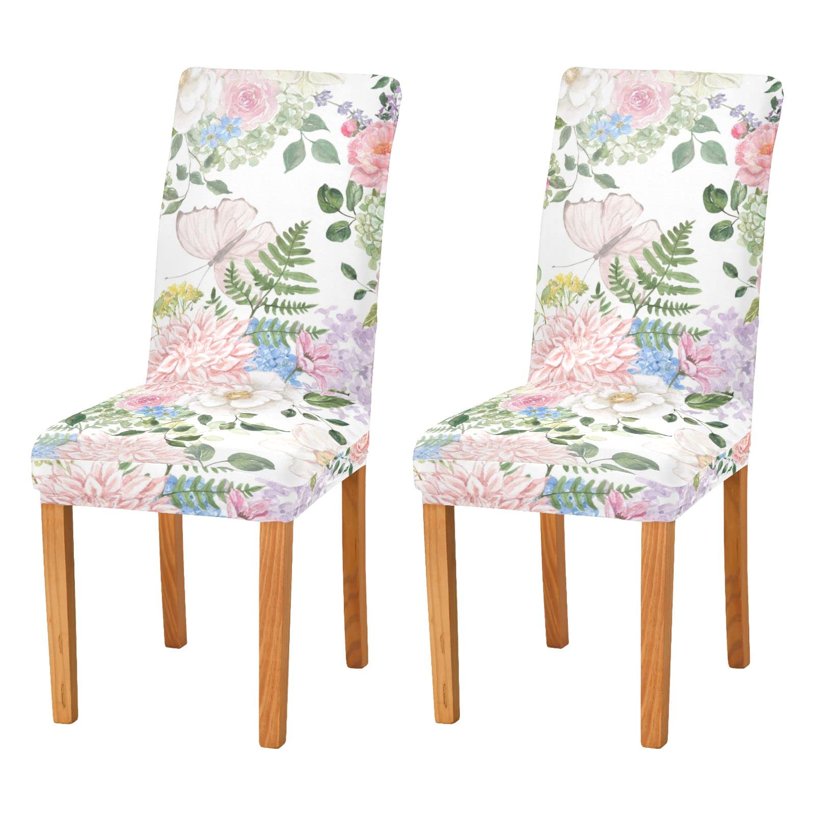 Pink Butterfly Flower Stretch Dining Chair Slipcovers - Washable Removable Chair Protectors for Home Decor, Wedding Ceremony & Festival (4-Pack) | Perfect for Dining Rooms, Parties & Special Events