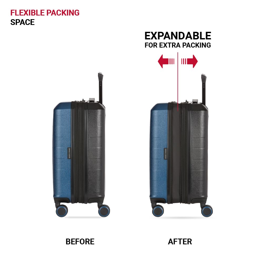 SwissGear Duet Hardside Expandable Luggage Set with 360° Spinner Wheels, 3-Piece (19/24/28 Inch) - Navy/Black - Lightweight Durable Suitcase for Travel, Business Trips & Vacations