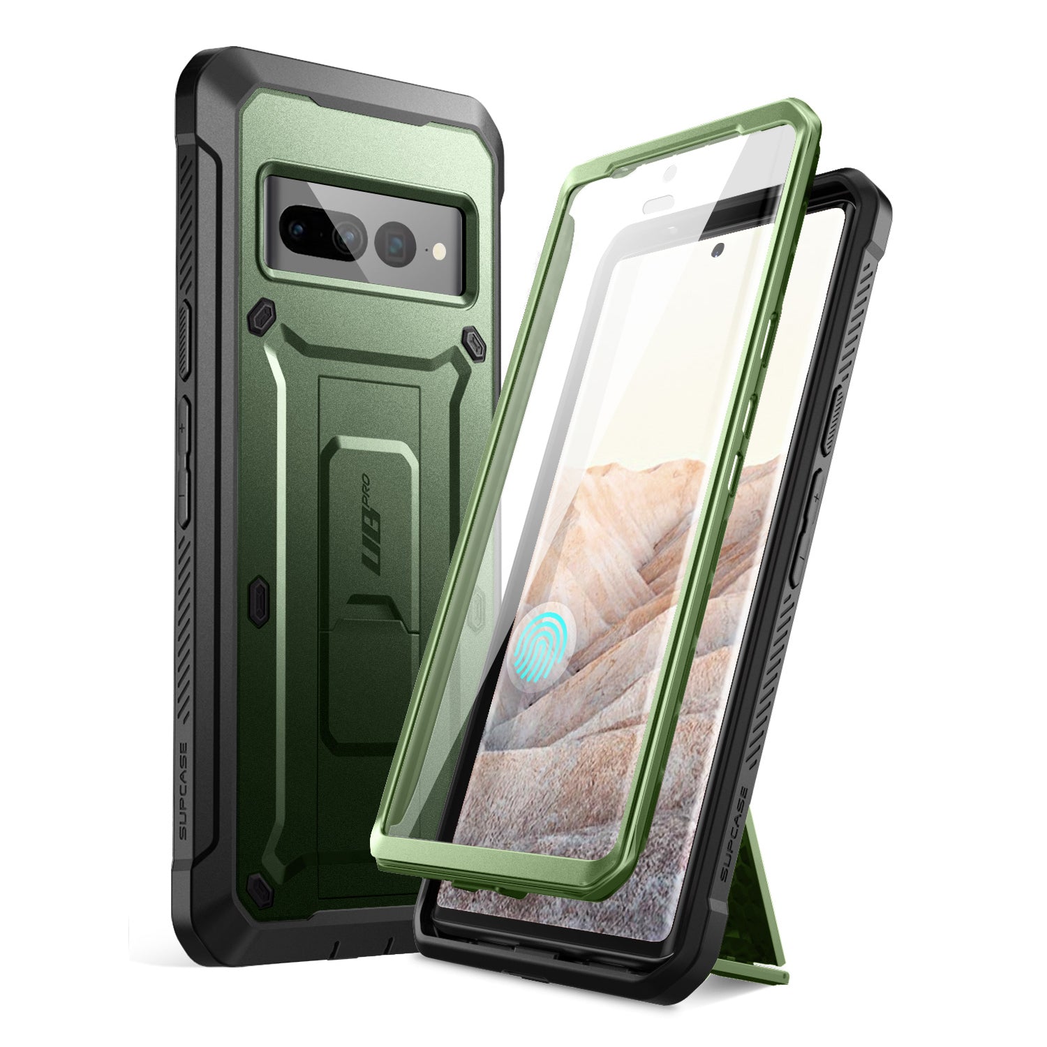 Google Pixel 7 Pro Unicorn Beetle PRO Rugged Holster Case - Shockproof Protective Cover with Built-in Screen Protector - Metallic Green - Perfect for Outdoor Activities & Extreme Sports
