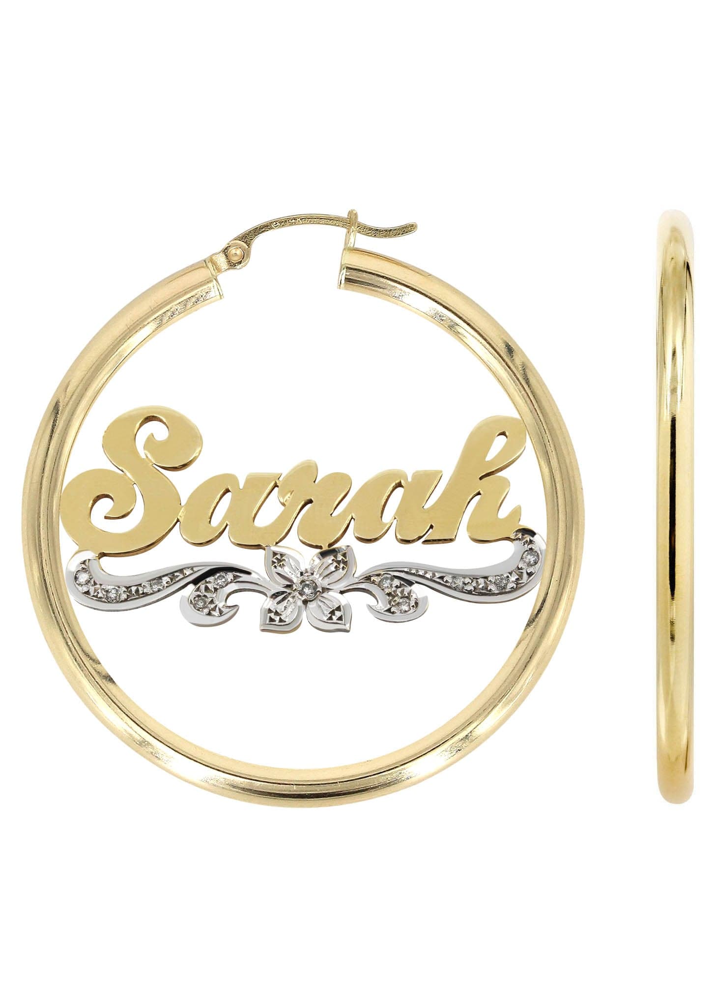 14K Gold Two-Tone Name Plate Hoop Earrings for Women - Personalized Custom Jewelry Gift for Her, Perfect for Birthdays, Anniversaries & Special Occasions