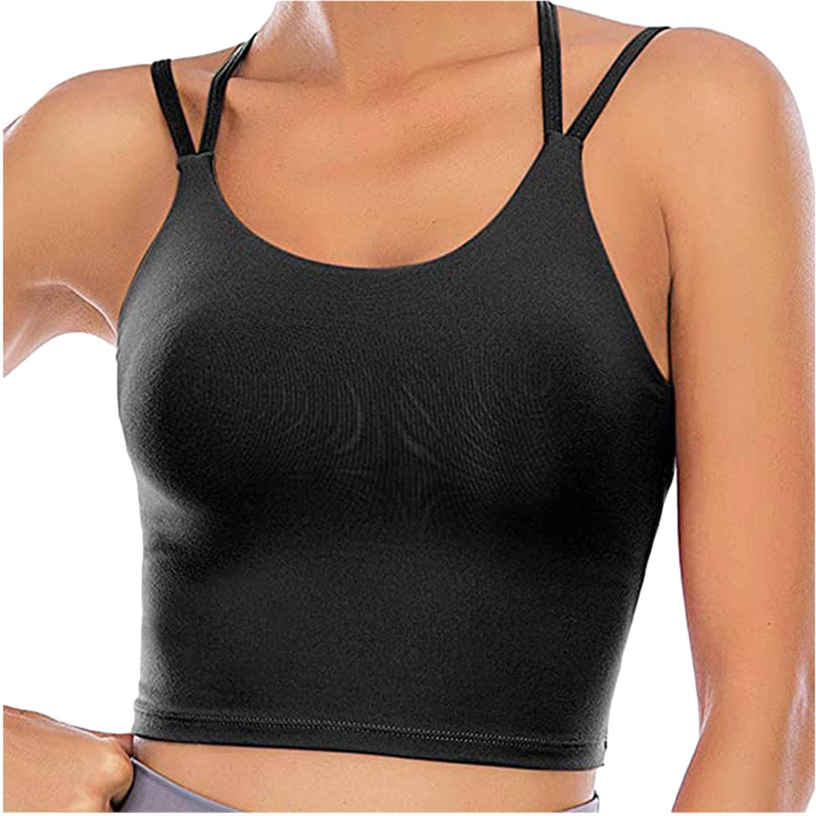 Women's Longline Sports Bras - Wirefree Padded Fitness Crop Top with Strappy Design for Yoga, Running & Gym Workouts - Breathable Comfort for Active Lifestyles