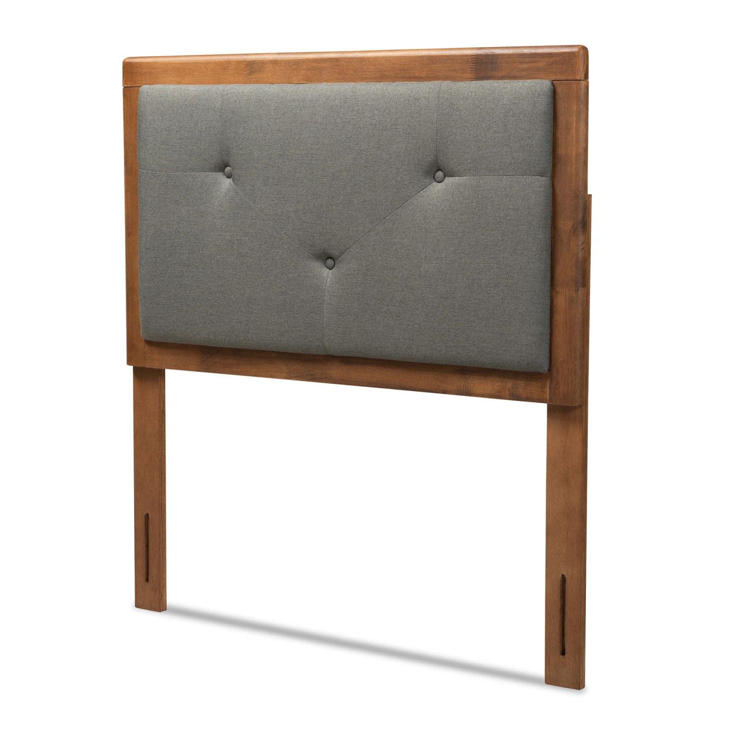 Baxton Studio Abner Modern Twin Size Headboard - Dark Grey Fabric Upholstery with Walnut Brown Wood Finish | Perfect for Contemporary Bedrooms, Guest Rooms & Small Spaces