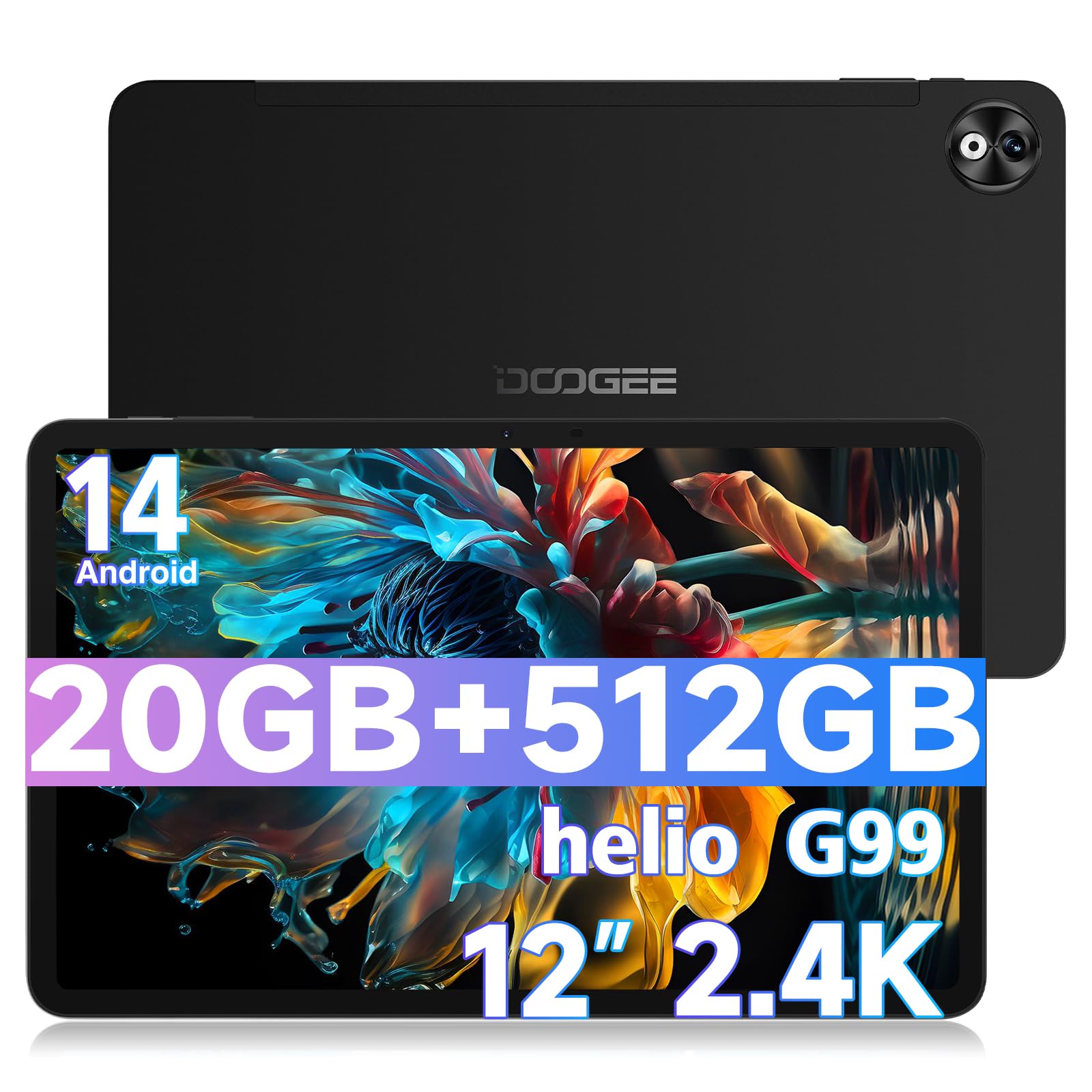 DOOGEE T40 Pro 12 Inch Android 14 Tablet - 512GB ROM + 20GB RAM, Helio G99 Gaming Processor, 10800mAh Battery, 2.4K Display - Ultra-Thin 7.6mm Design with 5G WiFi, Hi-Res Speakers, OTG, GPS & 4G LTE (Black) - Perfect for Gaming, Streaming & Productivity on the Go
