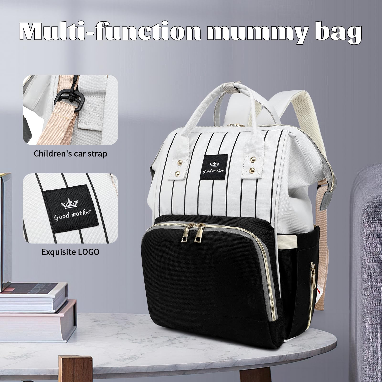 **Waterproof Baby Diaper Backpack - Large Travel Diaper Bag for Boys & Girls | Newborn Essentials, Baby Registry & Shower Gift | Perfect for Daycare, Travel & Outings (Black)**