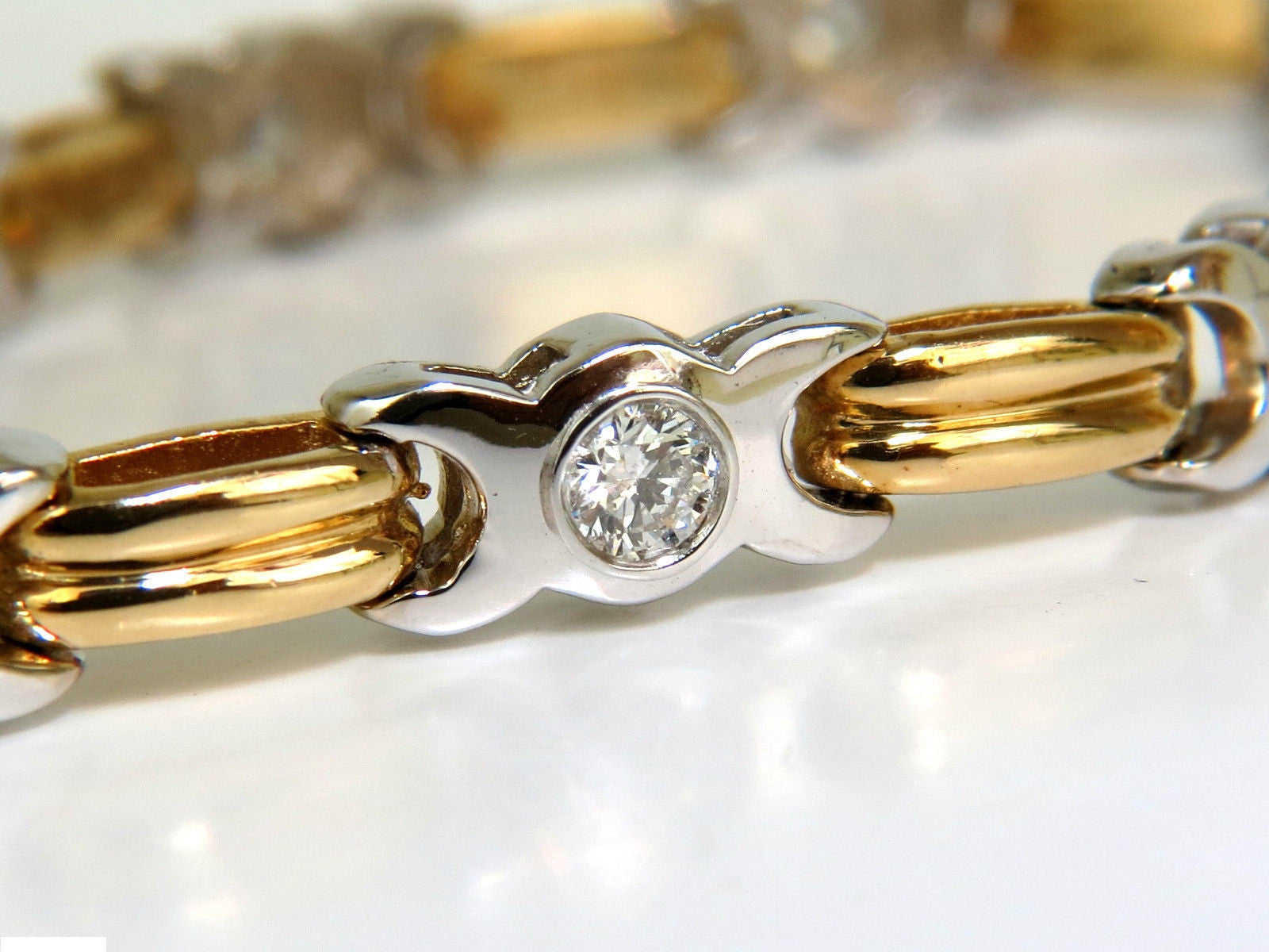 2.00 Carat Diamond Bezel Link Bracelet - G/VS2 Quality - 14K Two-Tone Gold (White & Yellow) - Perfect for Weddings, Anniversaries & Special Occasions