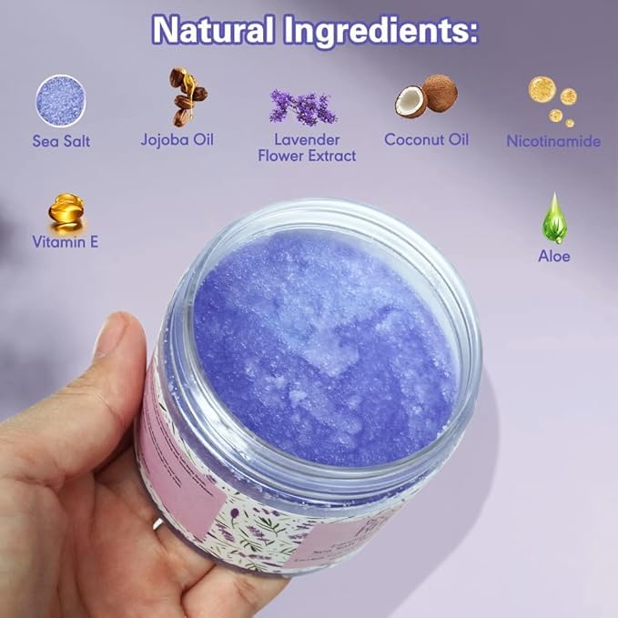 KAV 4 Pack Natural Salt Body Scrub - Exfoliating Face & Body Scrub for Moisturizing Skin, Dead Cell Removal & Relaxation | Spa Treatment, Skin Rejuvenation, At-Home Self Care