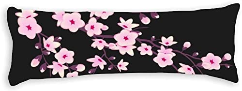 Floral Cherry Blossom Pink & Black Body Pillow Cover - 20