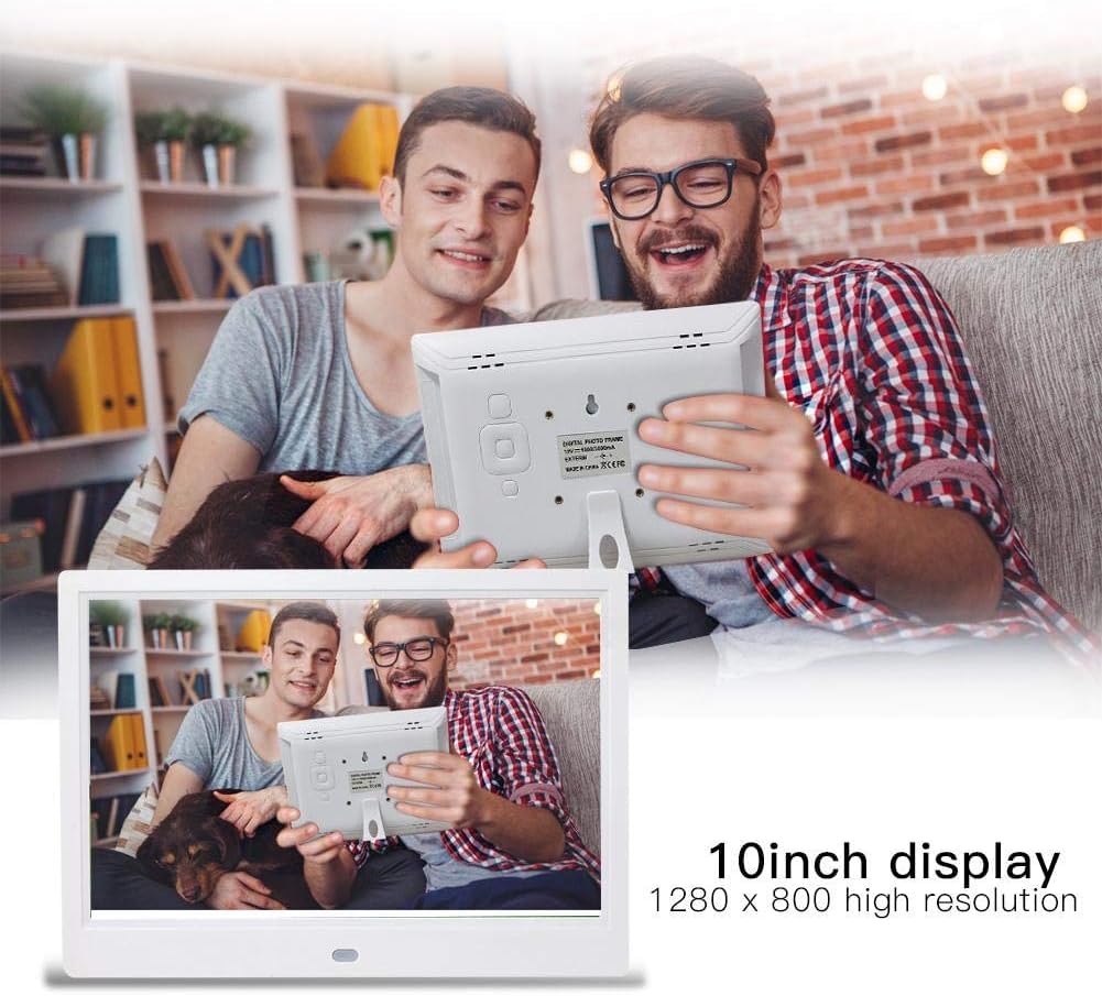 10 Inch Digital Photo Frame with 1280x800 HD Screen - Electronic Picture Frame for Photos, Music & Videos - Perfect Birthday & Anniversary Gift (White) - Ideal for Home, Office & Travel Use