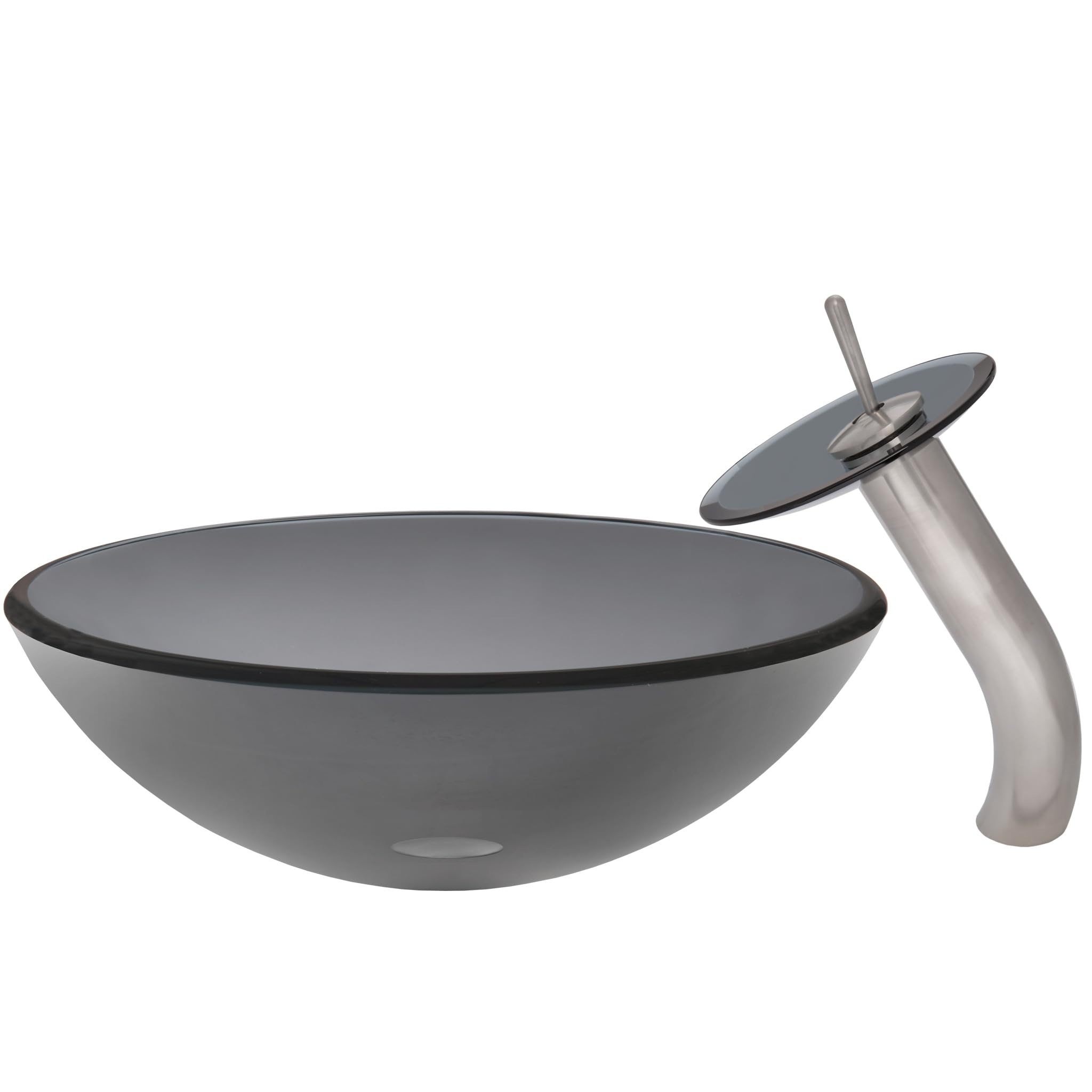 Novatto NERA Modern Glass Vessel Bathroom Sink Set - Brushed Nickel Faucet with Smoke Glass Basin | Perfect for Contemporary Bathroom Vanities, Powder Rooms & Spa-Style Bathroom Renovations
