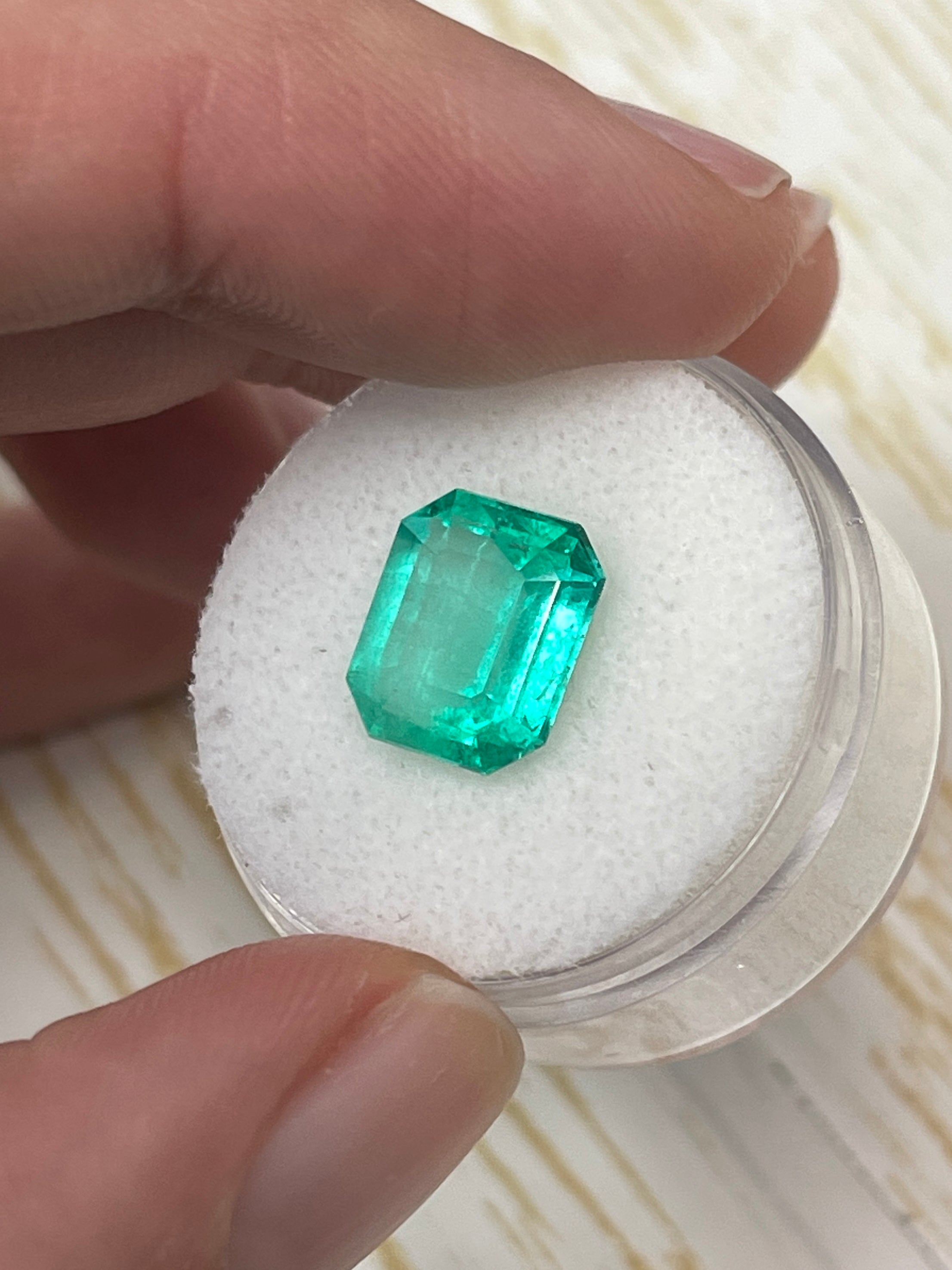 4.24 Carat Bluish Green Natural Loose Colombian Emerald - 10.6x9mm Classic Emerald Cut Gemstone for Jewelry Making & Engagement Rings