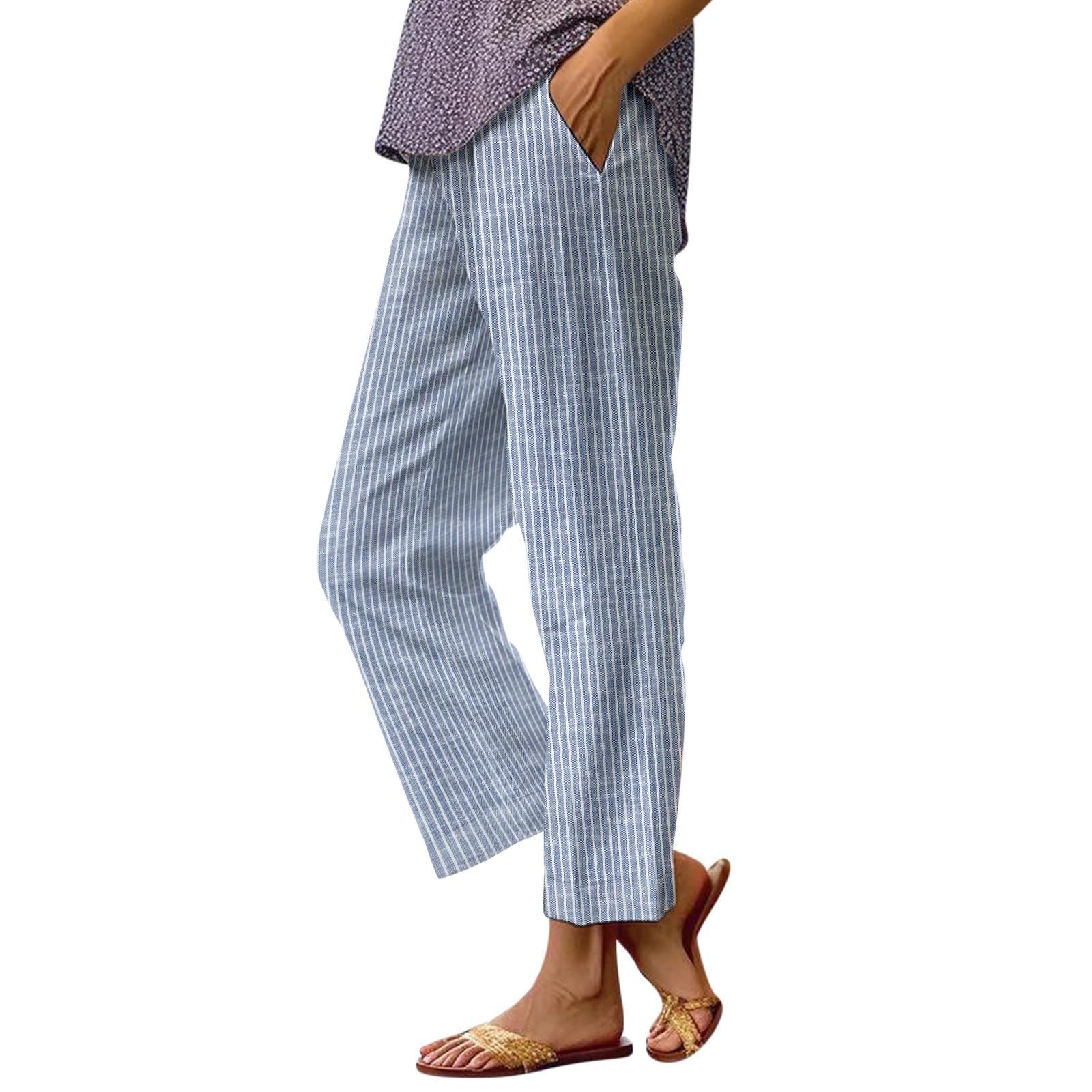 Women's High Waisted Linen Pants - Floral Print Loose Fit Casual Trousers with Pockets | Breathable Cotton Linen Blend for Summer, Beach, Travel & Boho Style Outfits
