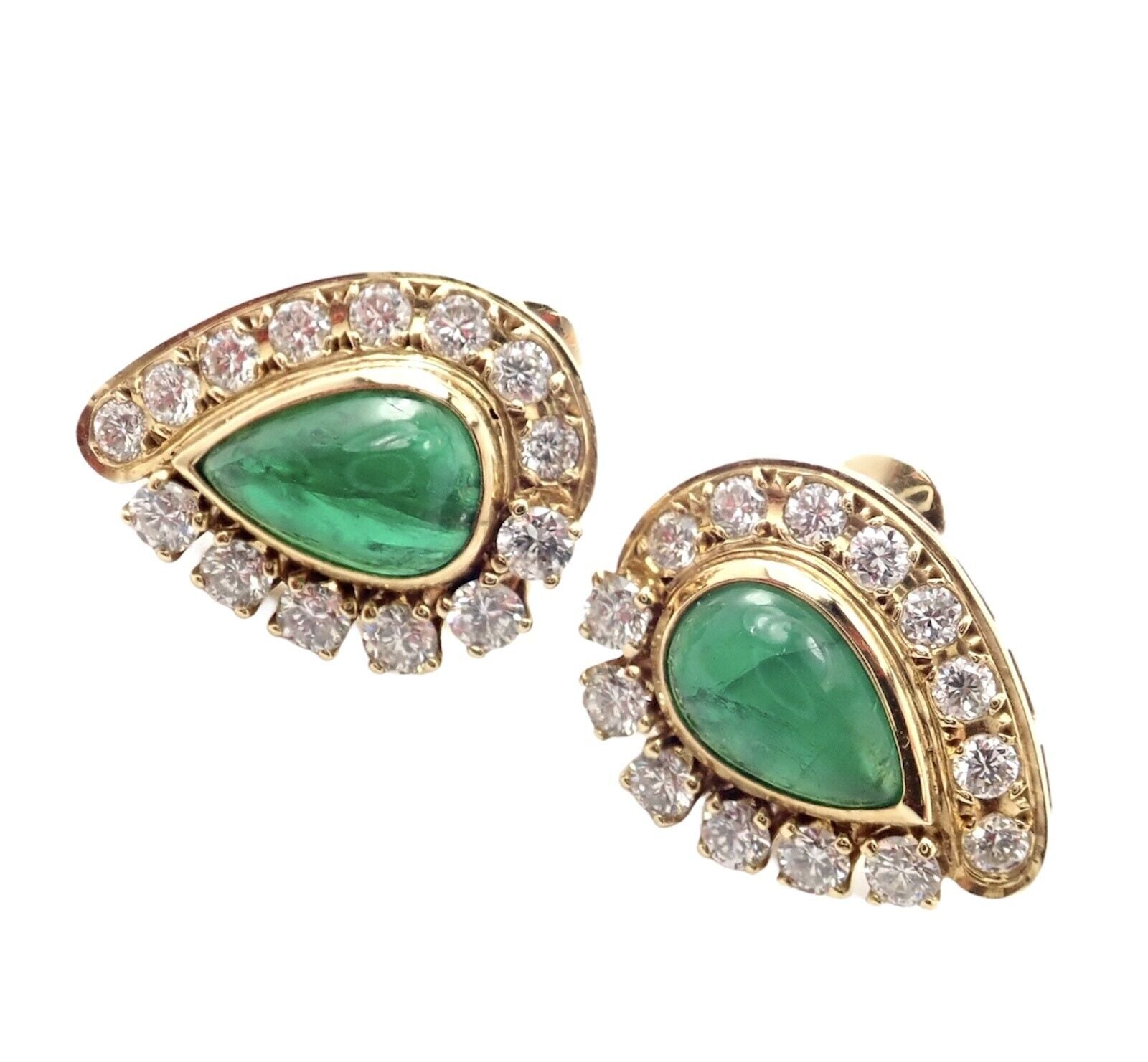 Authentic Mikimoto 18K Yellow Gold Diamond Teardrop Emerald Screw Back Earrings - Luxury Jewelry for Weddings, Parties & Special Occasions