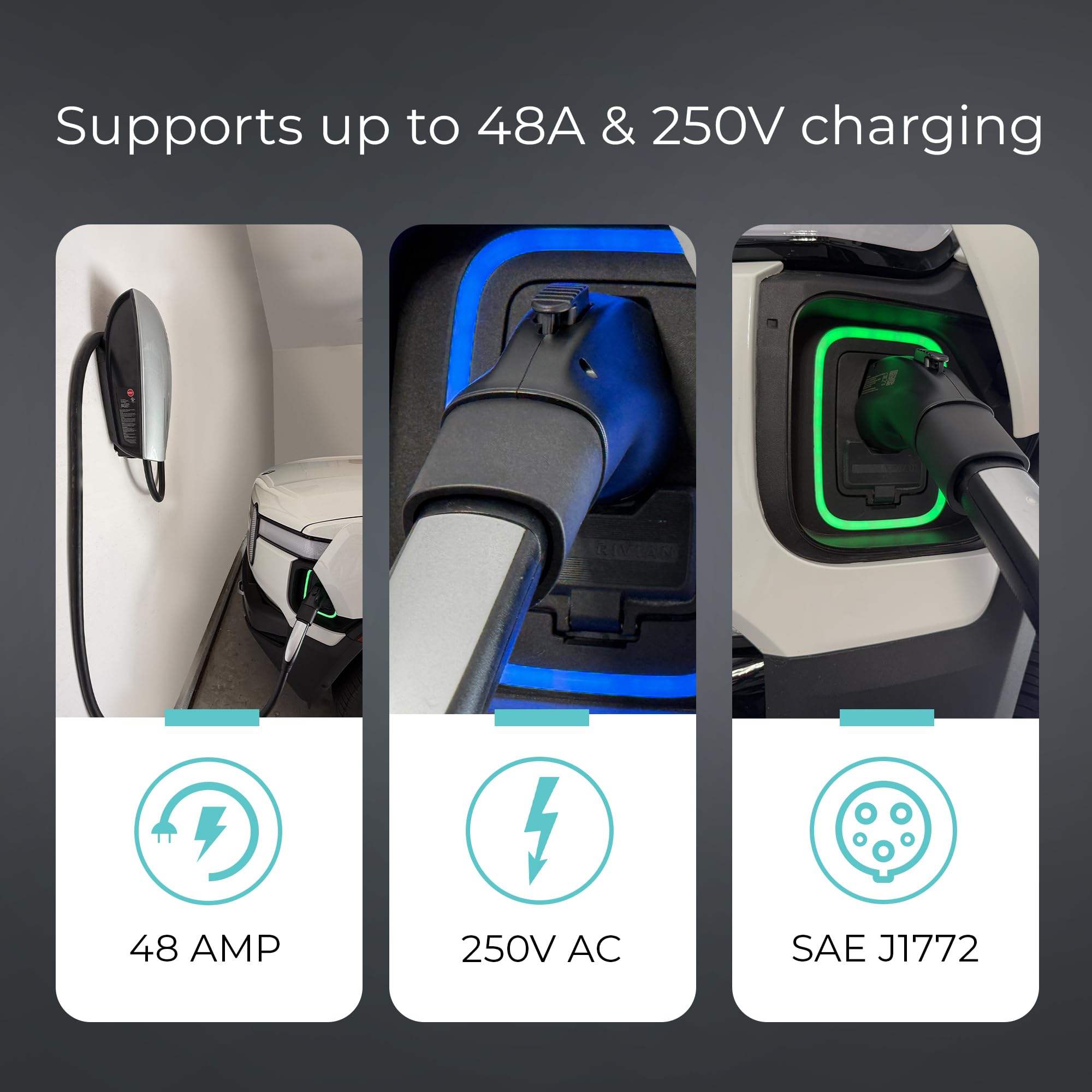 Lectron Tesla to J1772 EV Charging Adapter 48A 250V - NACS to J1772 Converter for Tesla High Power Connectors, Destination & Mobile Chargers - Compatible with All J1772 EVs (Black) | Perfect for Home, Workplace & Public Charging Stations