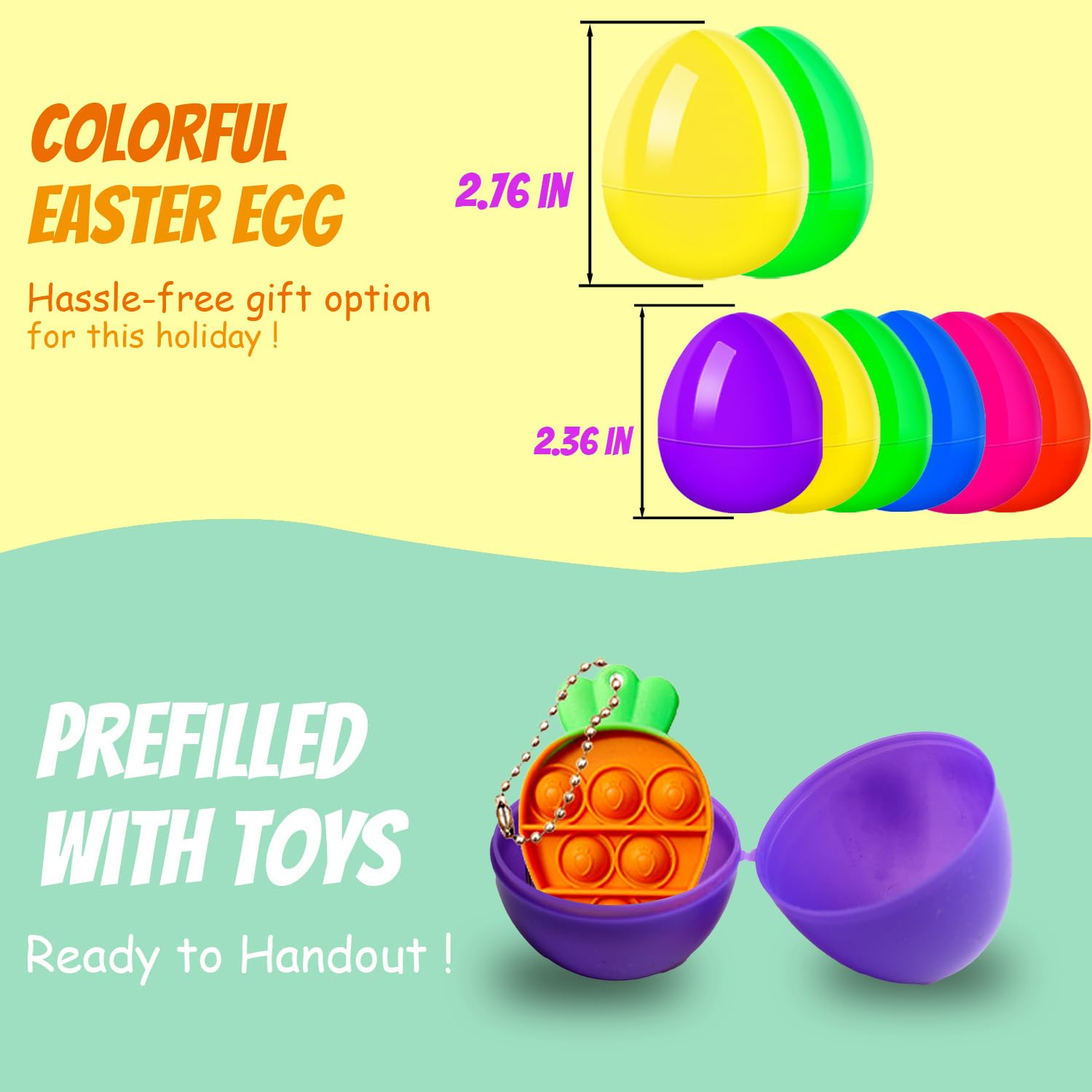 48 Pack Prefilled Easter Eggs with Mini Toys Inside - Pop Fidget Keychain, Mochi Squishy Toys for Kids - Easter Basket Stuffers, Party Favors, Egg Hunt Prizes & Classroom Events - Perfect for Easter Celebrations, Birthday Gifts & Sensory Play