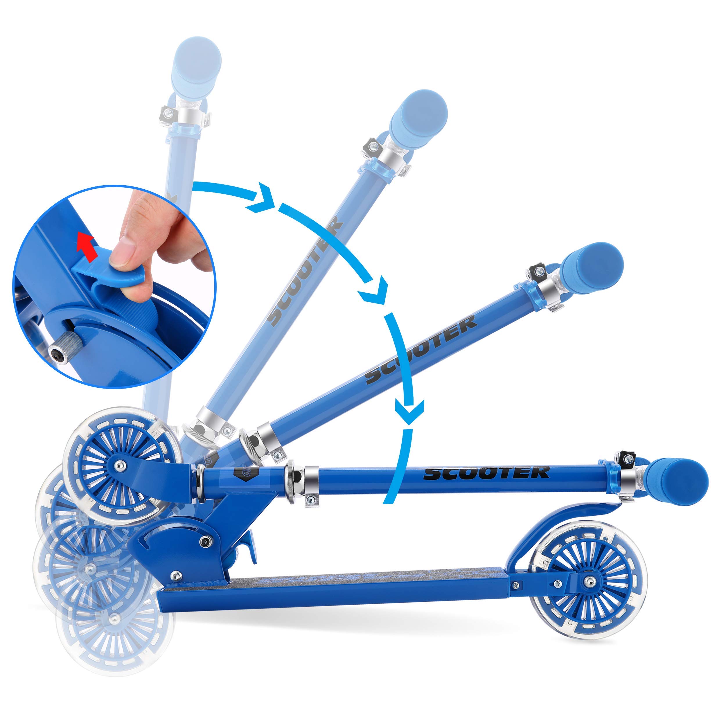 LED Light Up Wheels Kids Scooter - Adjustable Height Kick Scooter for Boys & Girls Ages 3-12 | Rear Fender Brake & Foldable Design | 110lb Weight Capacity | Perfect for Commuting, Park Rides & Outdoor Family Fun